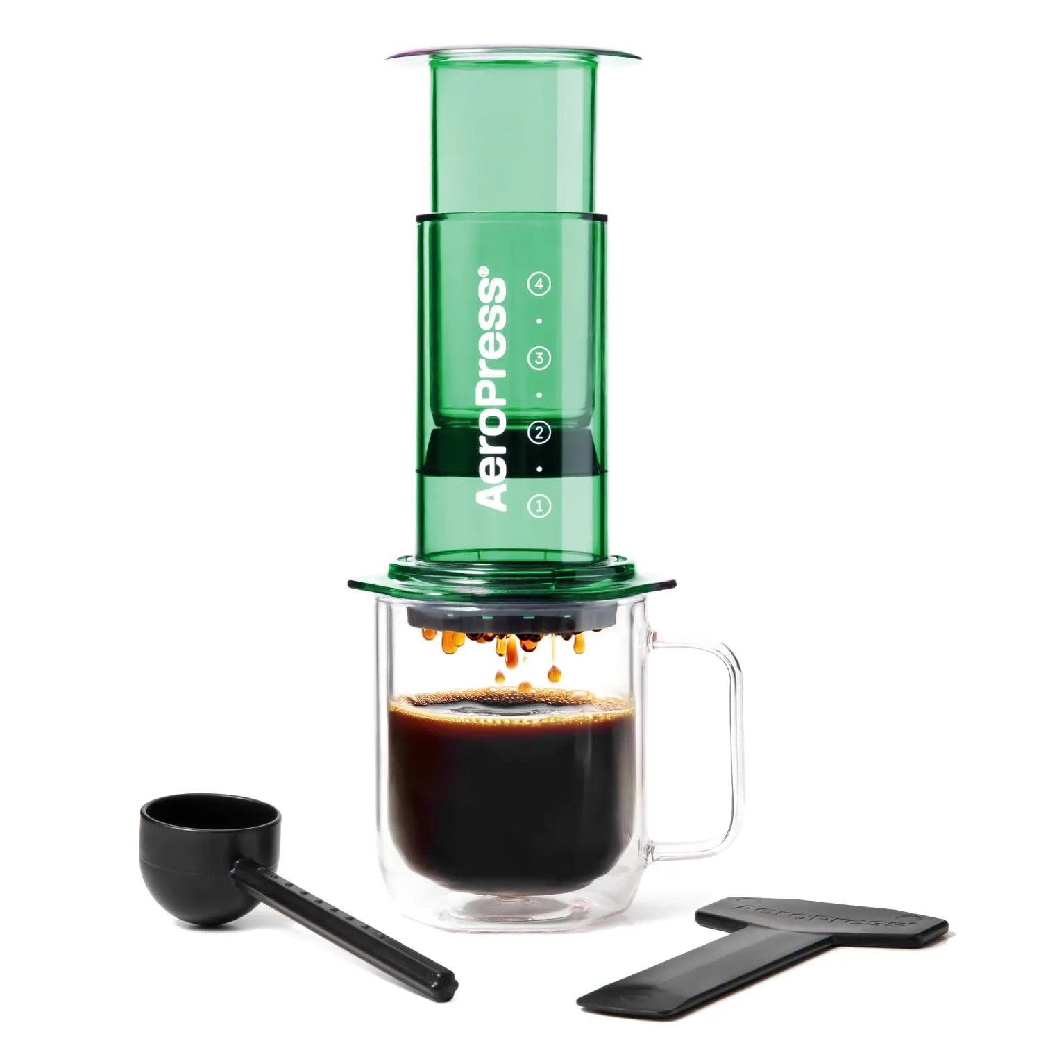 AeroPress Clear Green Coffee Press, French Press tutto in uno, macchina da caffè manuale stile espresso e pour-over, infusione in 2 minuti, piccola macchina portatile da viaggio e campeggio - immagine 1