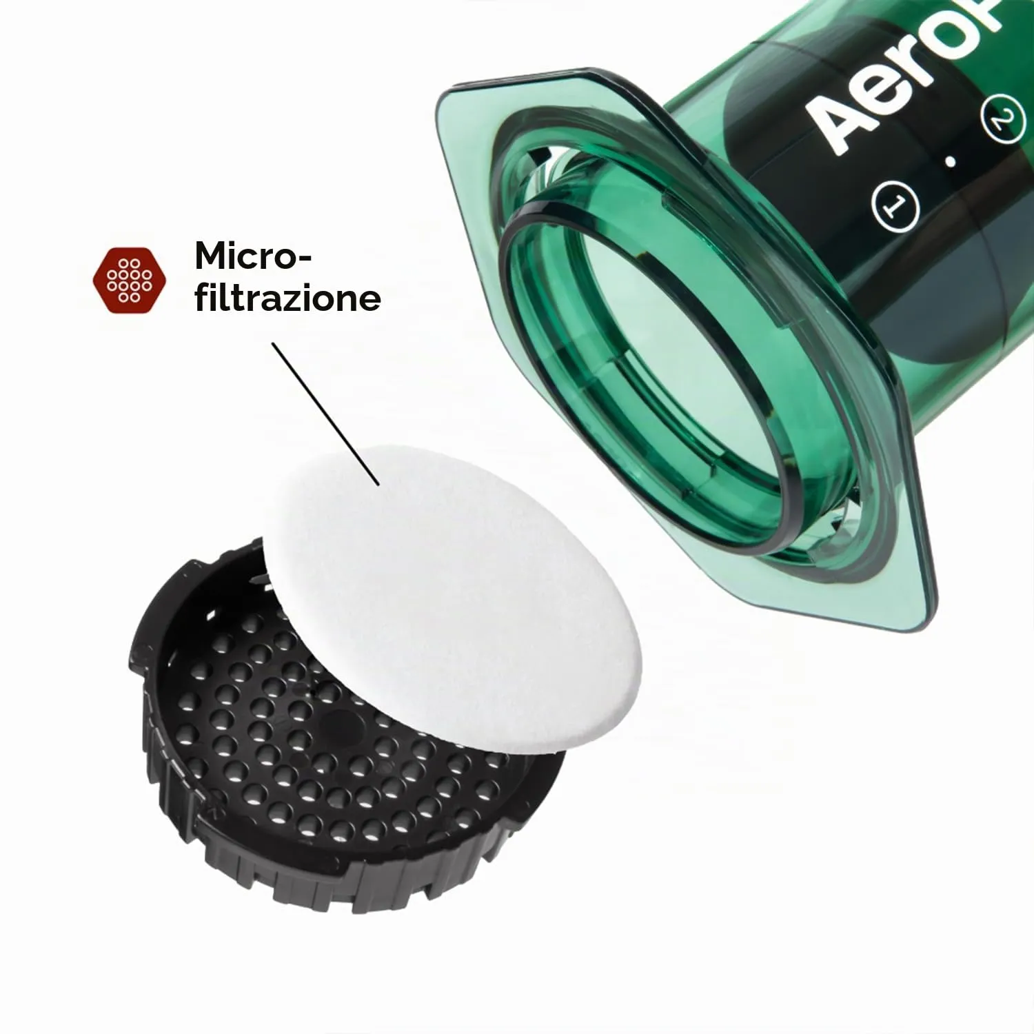 AeroPress Clear Green Coffee Press, French Press tutto in uno, macchina da caffè manuale stile espresso e pour-over, infusione in 2 minuti, piccola macchina portatile da viaggio e campeggio - immagine 3