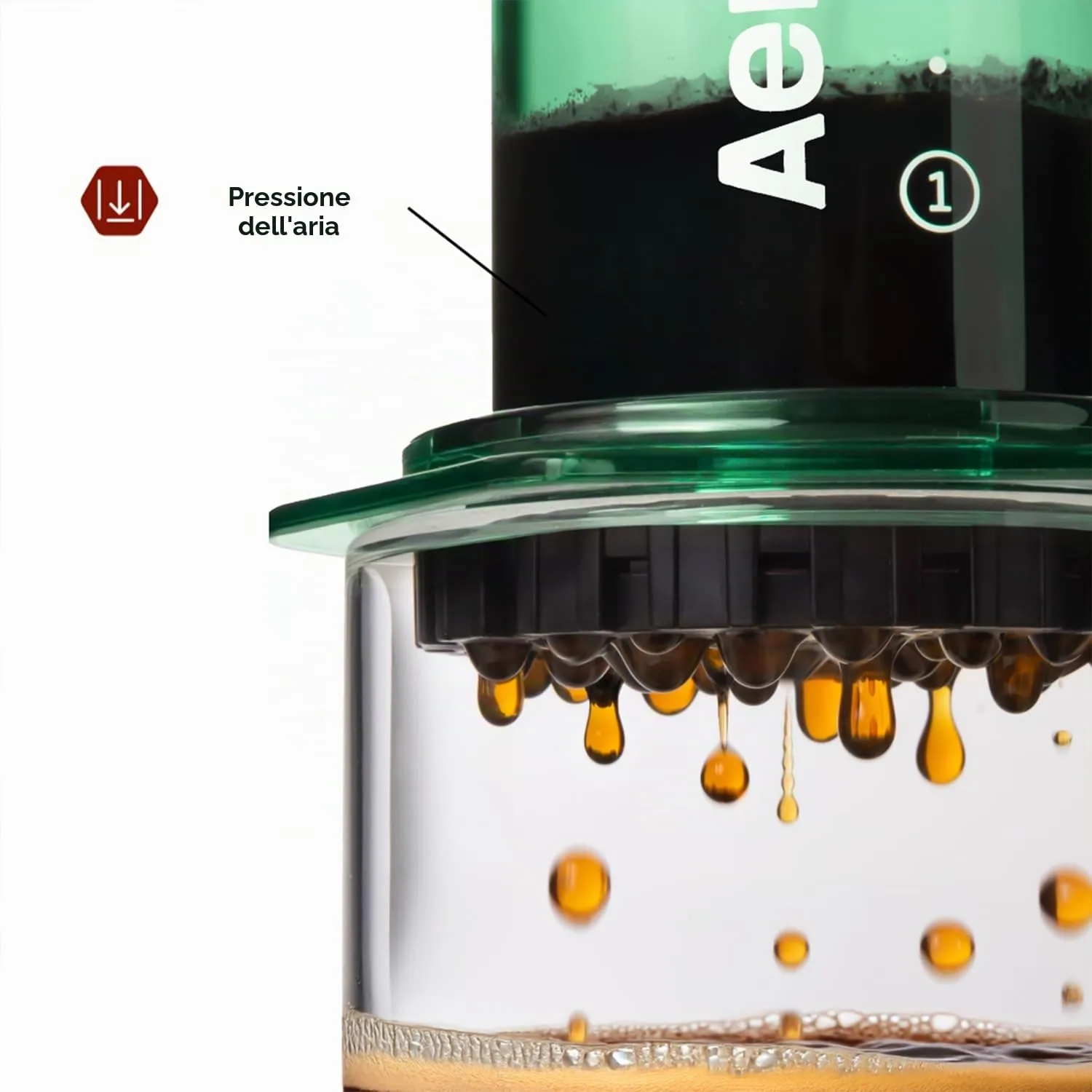AeroPress Clear Green Coffee Press, French Press tutto in uno, macchina da caffè manuale stile espresso e pour-over, infusione in 2 minuti, piccola macchina portatile da viaggio e campeggio - immagine 4