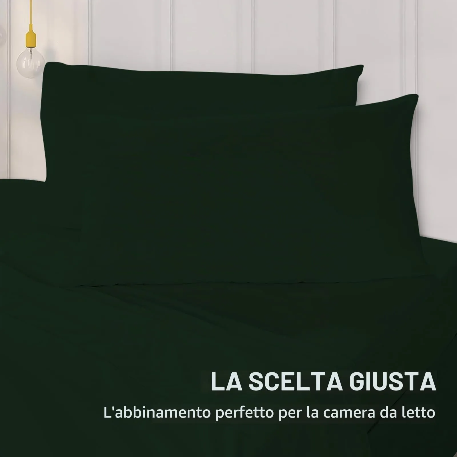 Federe Cuscini Letto Matrimoniale Cotone 50x80 cm 2 PCS, Set 2 Federe Certificato Oeko-TEX in Premium Cotone 110GSM, Morbida e Traspirante, Ipoallergenica -Verde Bosco - immagine 4
