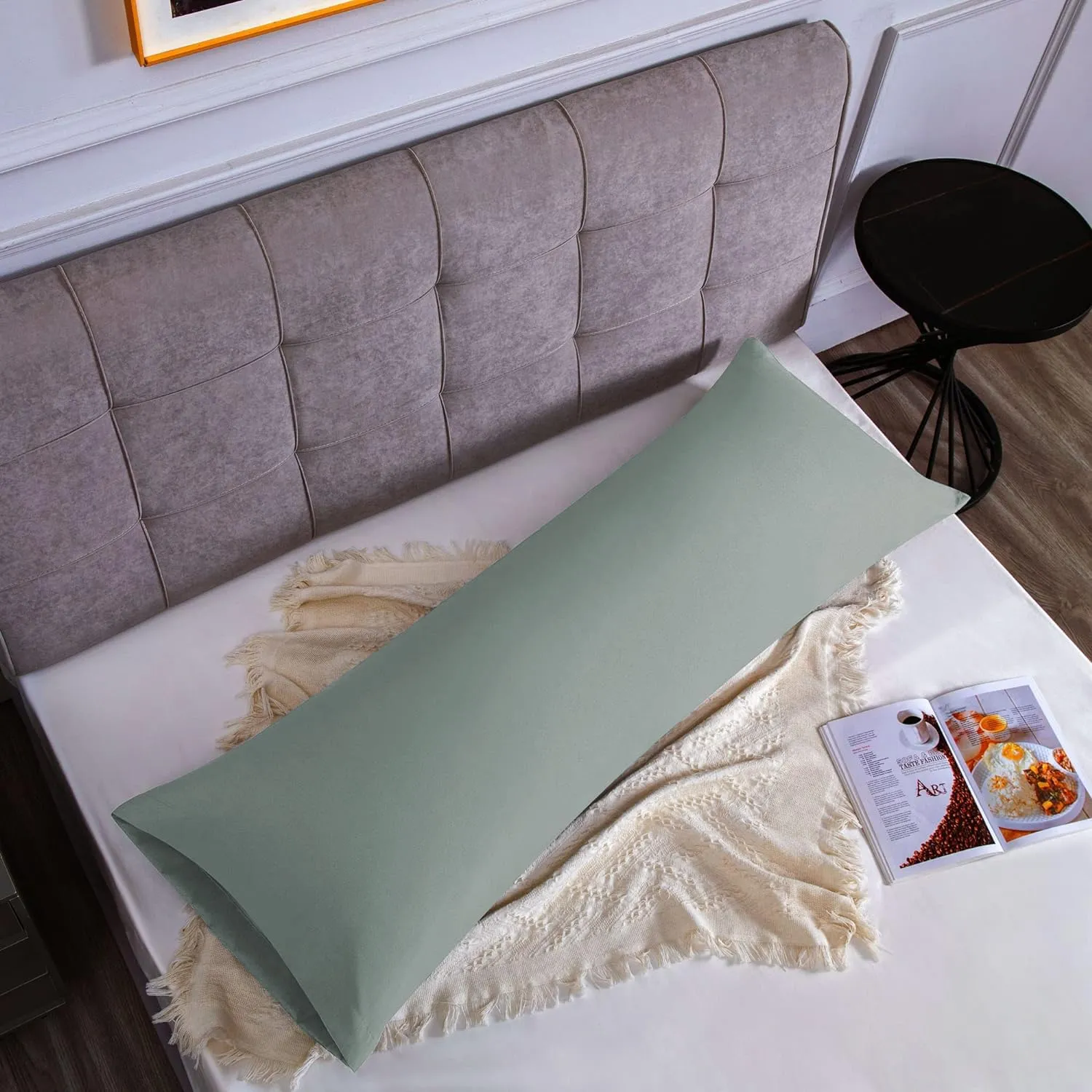 Federe Cuscini Letto Matrimoniale Cotone 45x150 cm 1 PCS, Federe Certificato Oeko-TEX in Premium Cotone 110GSM, Morbida e Traspirante, Ipoallergenica -Verde Acqua - immagine 1