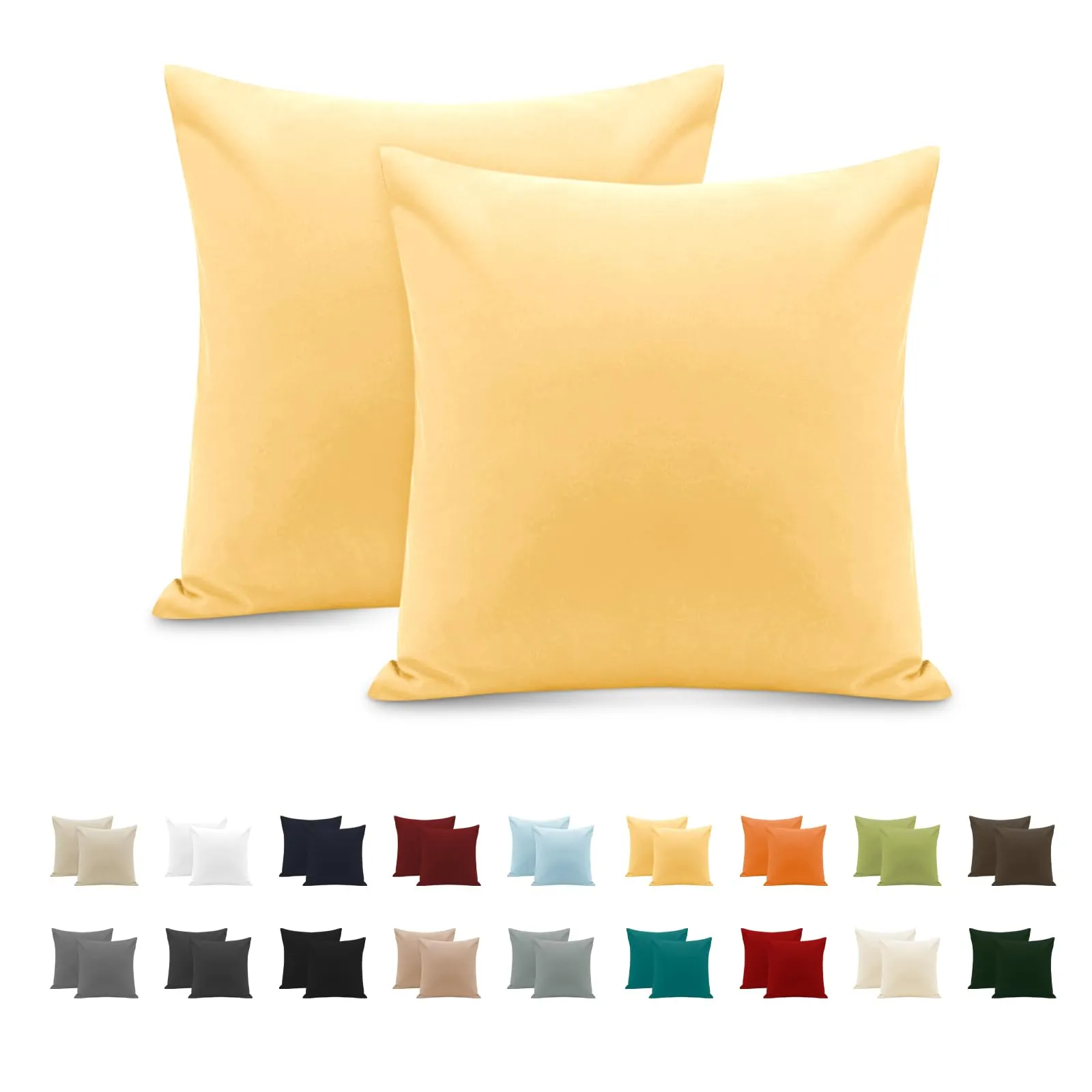 Federe Cuscini Letto Matrimoniale Cotone 65x65 cm 2 PCS, Set 2 Federe Certificato Oeko-TEX in Premium Cotone 110GSM, Morbida e Traspirante, Ipoallergenica -Giallo Chiaro - immagine 1