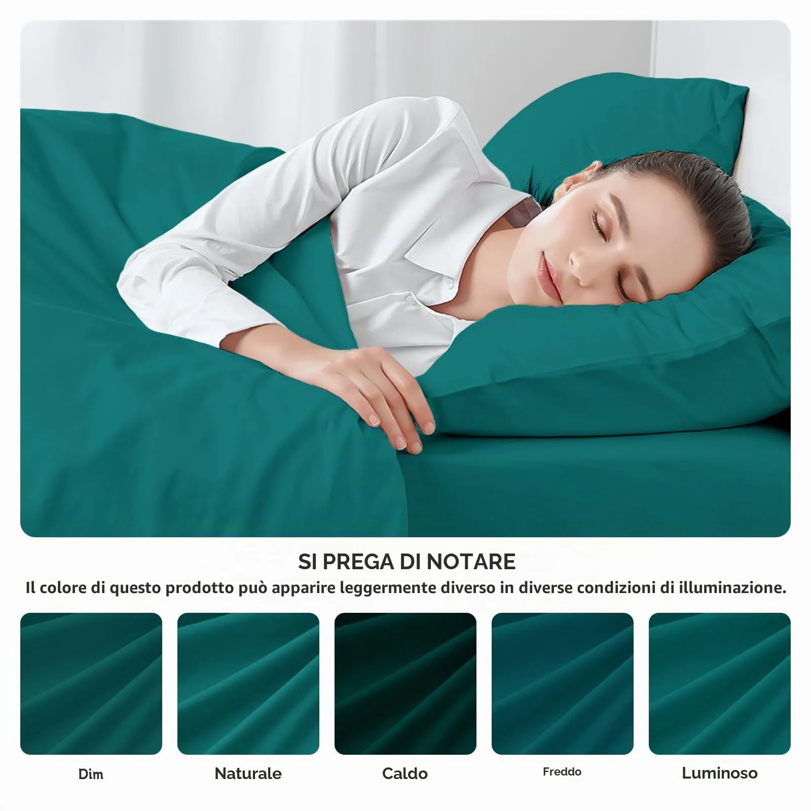 Federe Cuscini Letto Matrimoniale Cotone 50x80 cm 2 PCS, Set 2 Federe Certificato Oeko-TEX in Premium Cotone 110GSM, Morbida e Traspirante, Ipoallergenica -Turchese - immagine 5