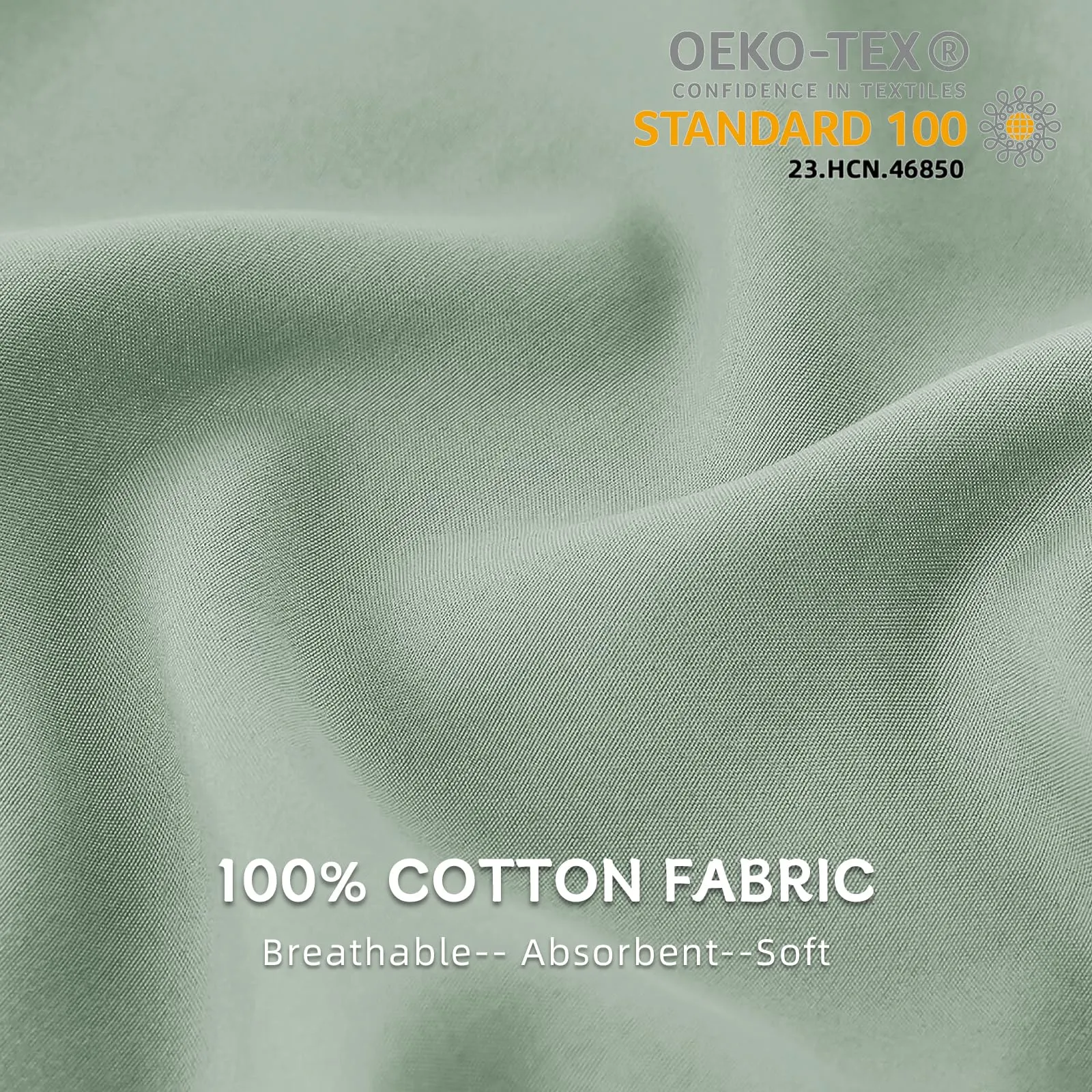 Federe Cuscini Letto Matrimoniale Cotone 50x80 cm 2 PCS, Set 2 Federe Certificato Oeko-TEX in Premium Cotone 110GSM, Morbida e Traspirante, Ipoallergenica -Verde Acqua - immagine 2