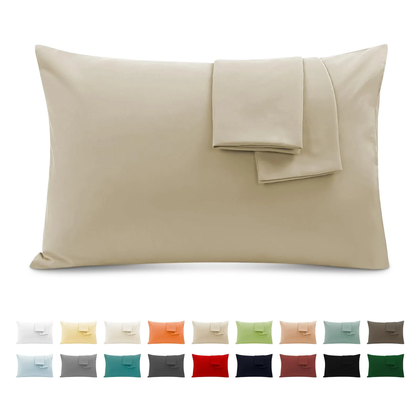 Federe Cuscini Letto Matrimoniale Cotone 50x70 cm 2 PCS, Set 2 Federe Certificato Oeko-TEX in Premium Cotone 110GSM, Morbida e Traspirante, Ipoallergenica -Beige - immagine 1