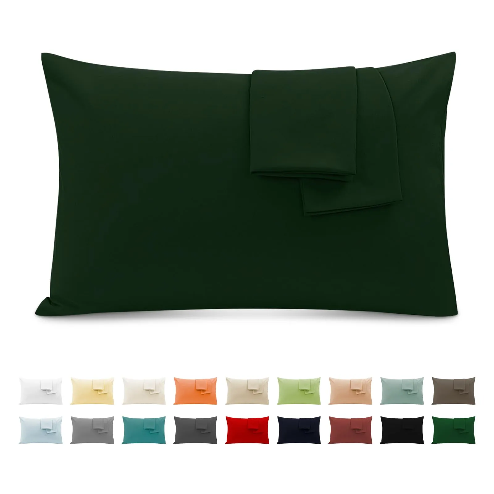 Federe Cuscini Letto Matrimoniale Cotone 50x70 cm 2 PCS, Set 2 Federe Certificato Oeko-TEX in Premium Cotone 110GSM, Morbida e Traspirante, Ipoallergenica -Verde Bosco - immagine 1