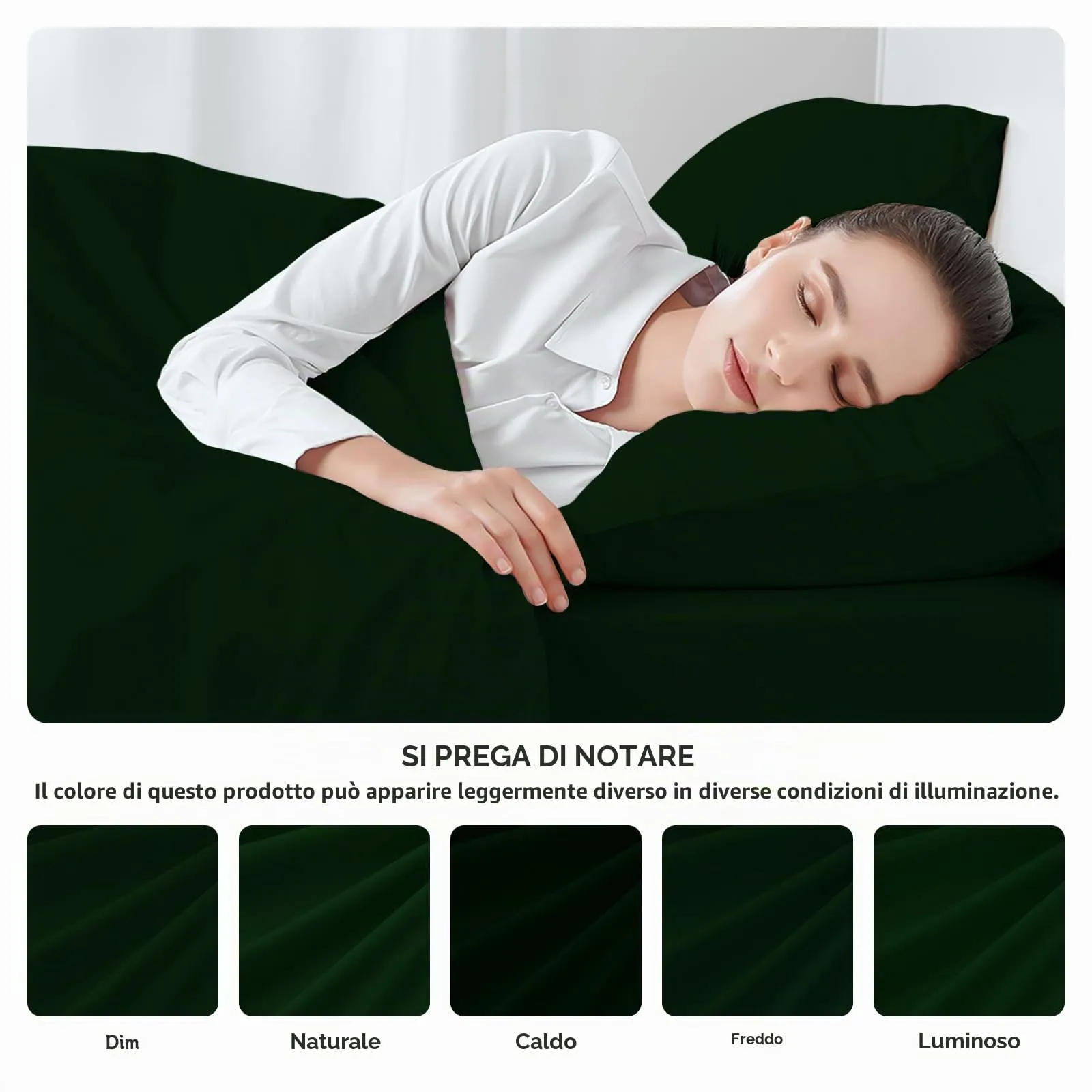 Federe Cuscini Letto Matrimoniale Cotone 50x70 cm 2 PCS, Set 2 Federe Certificato Oeko-TEX in Premium Cotone 110GSM, Morbida e Traspirante, Ipoallergenica -Verde Bosco - immagine 5