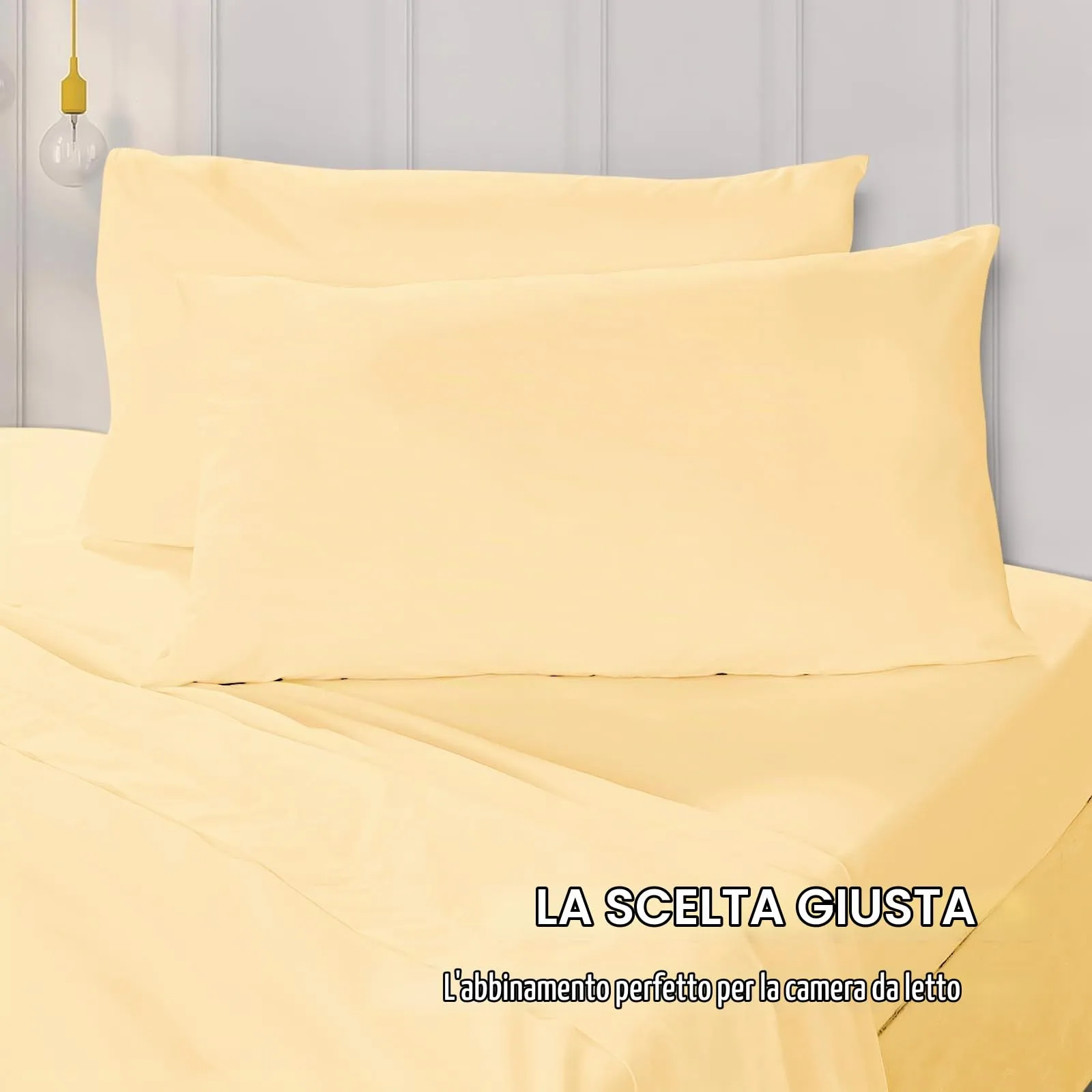 Federe Cuscini Letto Matrimoniale Cotone 40x70 cm 2 PCS, Set 2 Federe Certificato Oeko-TEX in Premium Cotone 110GSM, Morbida e Traspirante, Ipoallergenica -Giallo Chiaro - immagine 4