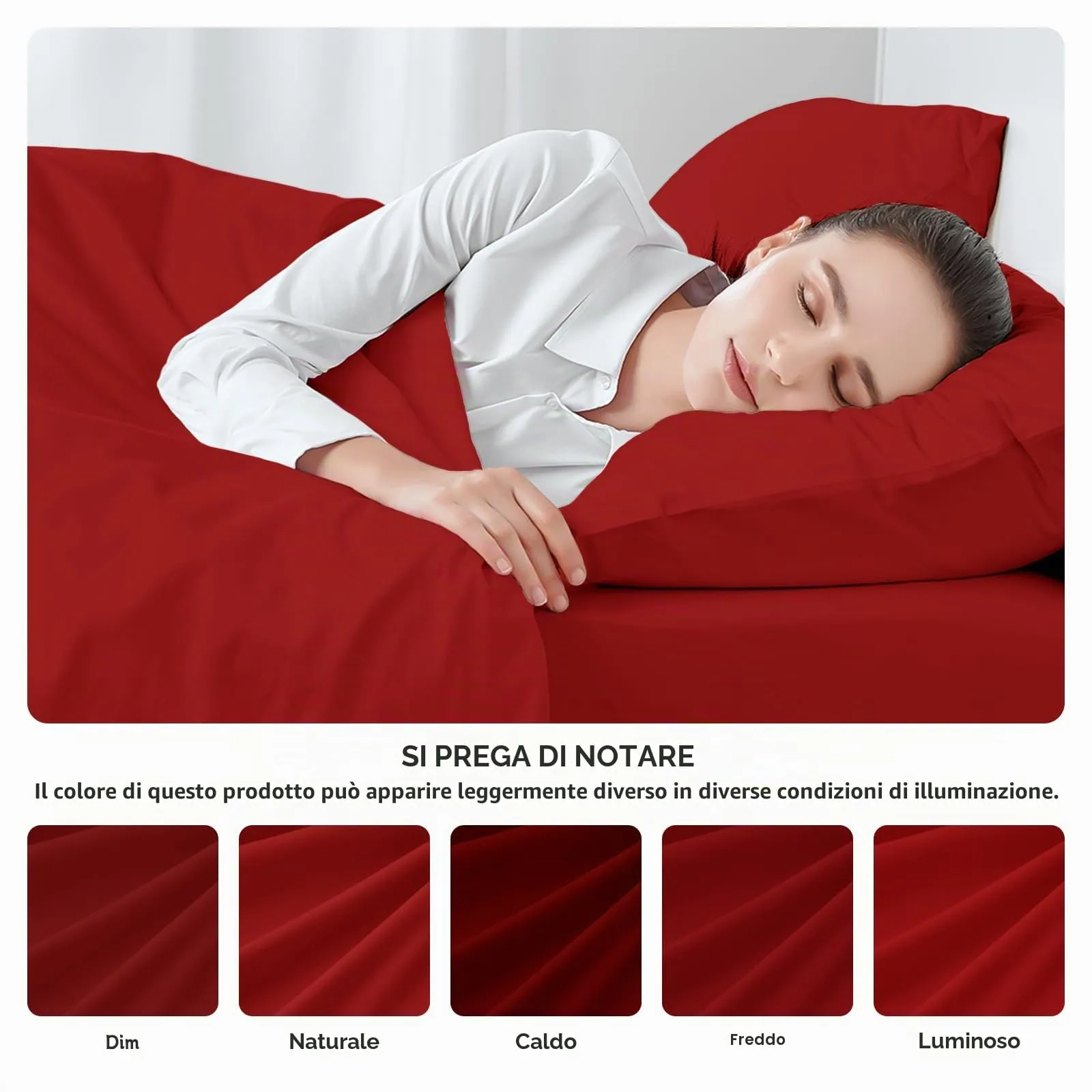 Federe Cuscini Letto Matrimoniale Cotone 45x135 cm 1 PCS, Federe Certificato Oeko-TEX in Premium Cotone 110GSM, Morbida e Traspirante, Ipoallergenica -Rosso - immagine 5