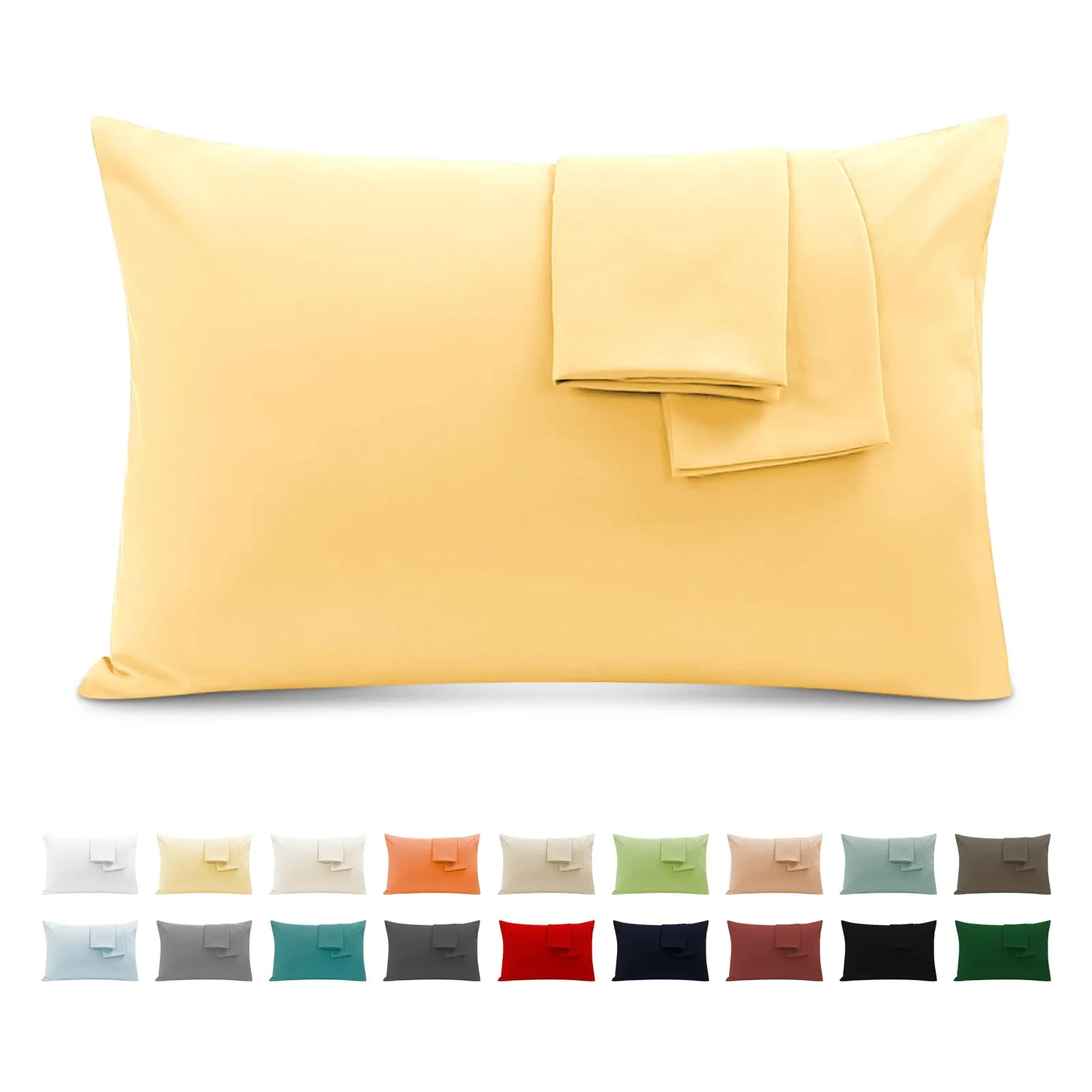 Federe Cuscini Letto Matrimoniale Cotone 50x80 cm 2 PCS, Set 2 Federe Certificato Oeko-TEX in Premium Cotone 110GSM, Morbida e Traspirante, Ipoallergenica -Giallo Chiaro - immagine 1