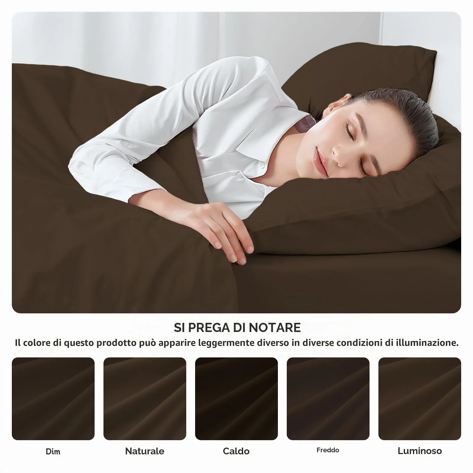 Federe Cuscini Letto Matrimoniale Cotone 50x80 cm 2 PCS, Set 2 Federe Certificato Oeko-TEX in Premium Cotone 110GSM, Morbida e Traspirante, Ipoallergenica -Marrone Chiaro - immagine 5