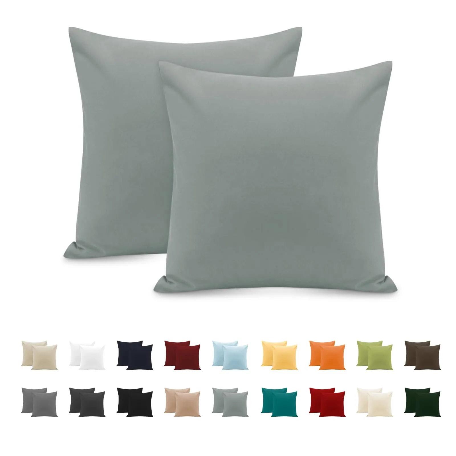 Federe Cuscini Letto Matrimoniale Cotone 65x65 cm 2 PCS, Set 2 Federe Certificato Oeko-TEX in Premium Cotone 110GSM, Morbida e Traspirante, Ipoallergenica -Verde Acqua - immagine 1