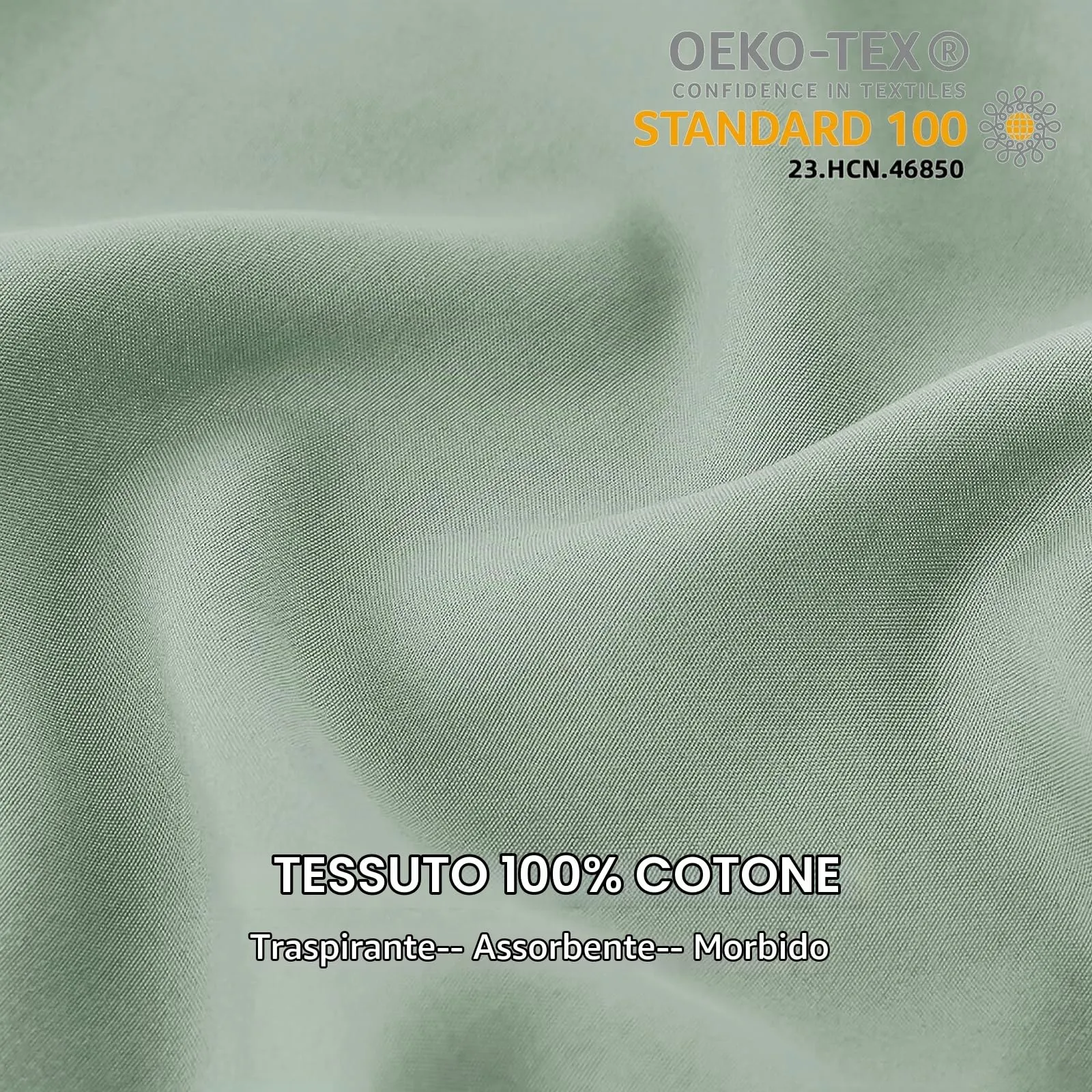 Federe Cuscini Letto Matrimoniale Cotone 65x65 cm 2 PCS, Set 2 Federe Certificato Oeko-TEX in Premium Cotone 110GSM, Morbida e Traspirante, Ipoallergenica -Verde Acqua - immagine 2