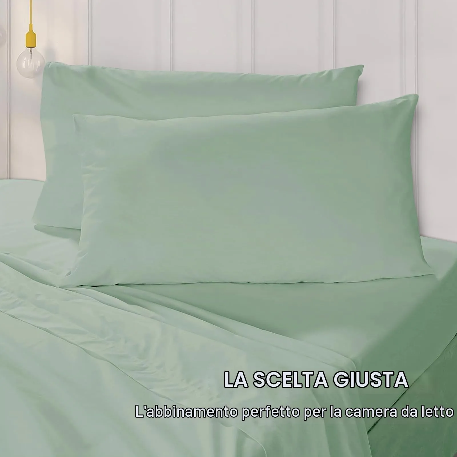 Federe Cuscini Letto Matrimoniale Cotone 65x65 cm 2 PCS, Set 2 Federe Certificato Oeko-TEX in Premium Cotone 110GSM, Morbida e Traspirante, Ipoallergenica -Verde Acqua - immagine 4