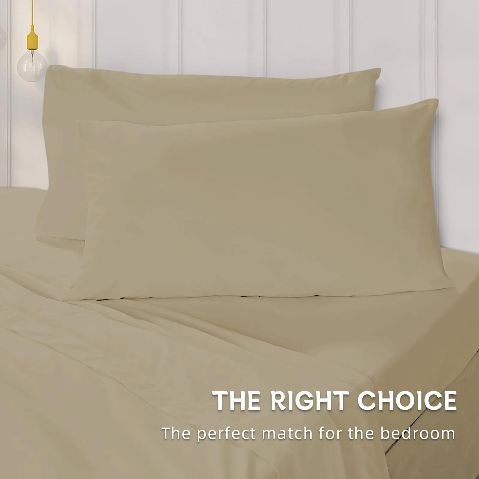 Federe Cuscini Letto Matrimoniale Cotone 50x80 cm 2 PCS, Set 2 Federe Certificato Oeko-TEX in Premium Cotone 110GSM, Morbida e Traspirante, Ipoallergenica -Beige - immagine 4