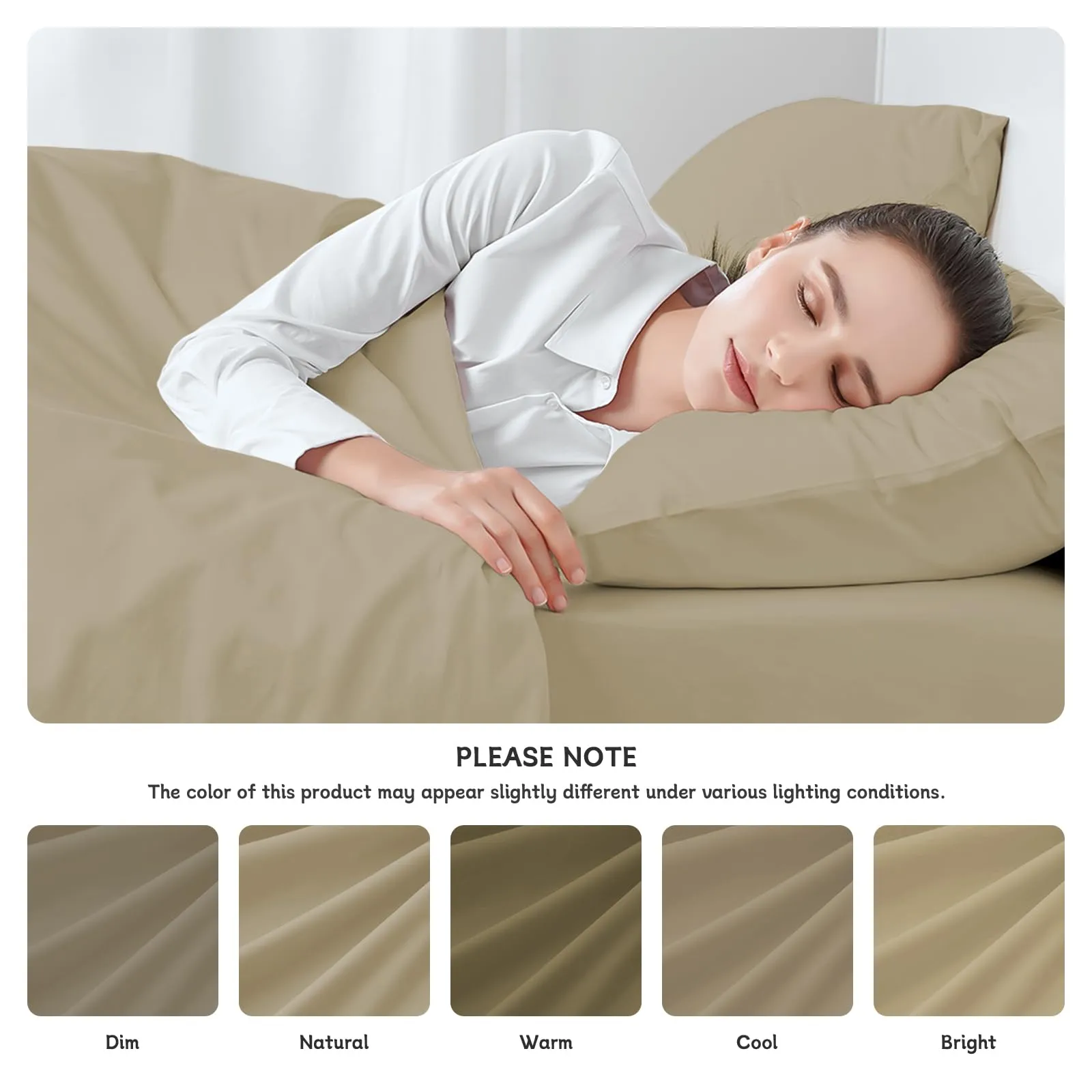 Federe Cuscini Letto Matrimoniale Cotone 50x80 cm 2 PCS, Set 2 Federe Certificato Oeko-TEX in Premium Cotone 110GSM, Morbida e Traspirante, Ipoallergenica -Beige - immagine 5