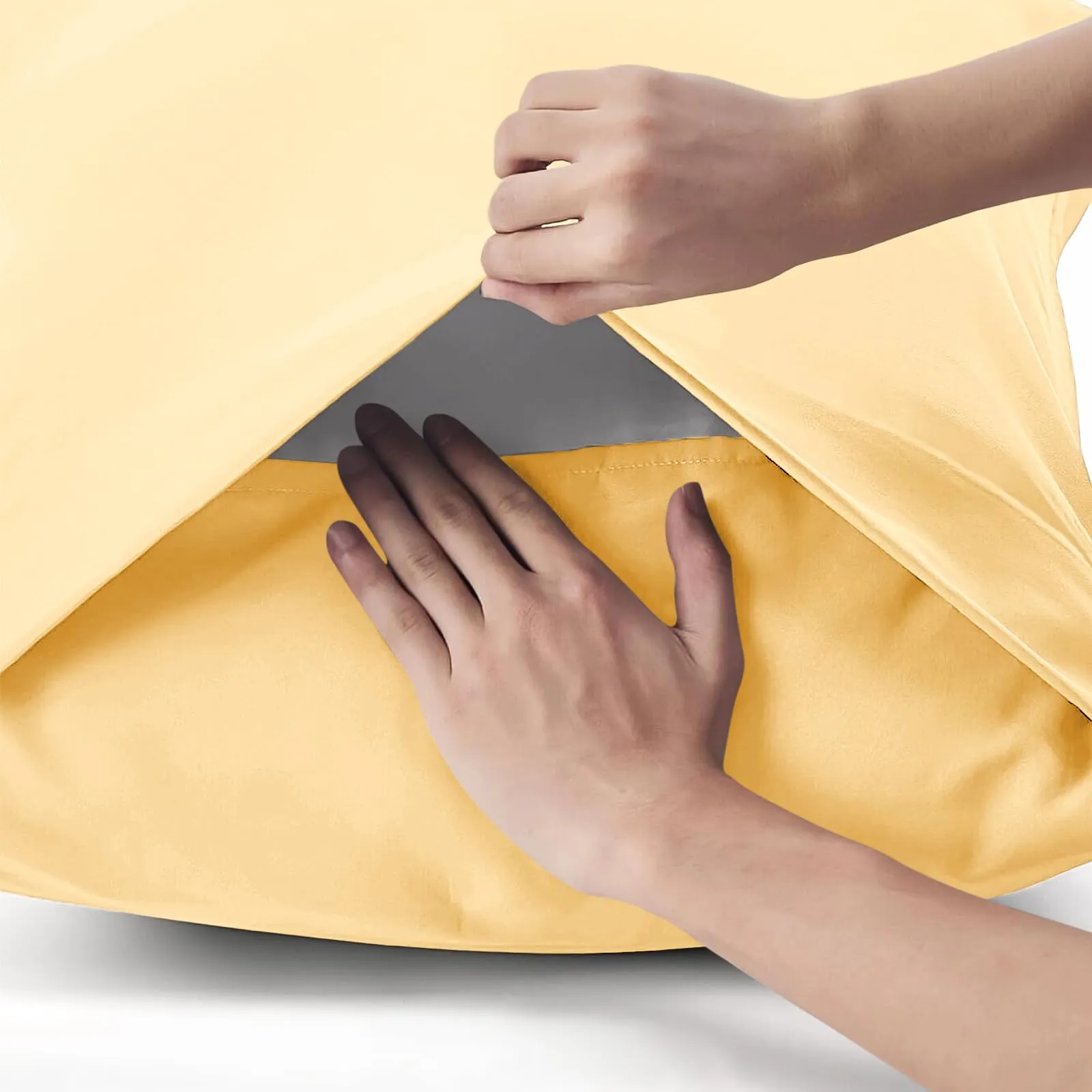Federe Cuscini Letto Matrimoniale Cotone 50x70 cm 2 PCS, Set 2 Federe Certificato Oeko-TEX in Premium Cotone 110GSM, Morbida e Traspirante, Ipoallergenica -Giallo Chiaro - immagine 3