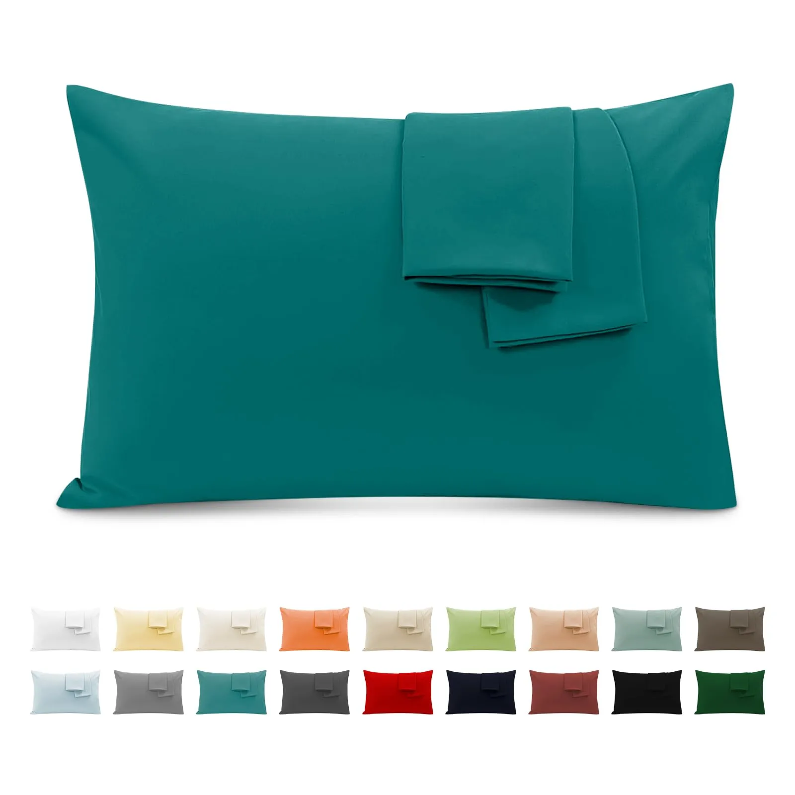 Federe Cuscini Letto Matrimoniale Cotone 40x70 cm 2 PCS, Set 2 Federe Certificato Oeko-TEX in Premium Cotone 110GSM, Morbida e Traspirante, Ipoallergenica -Turchese - immagine 1