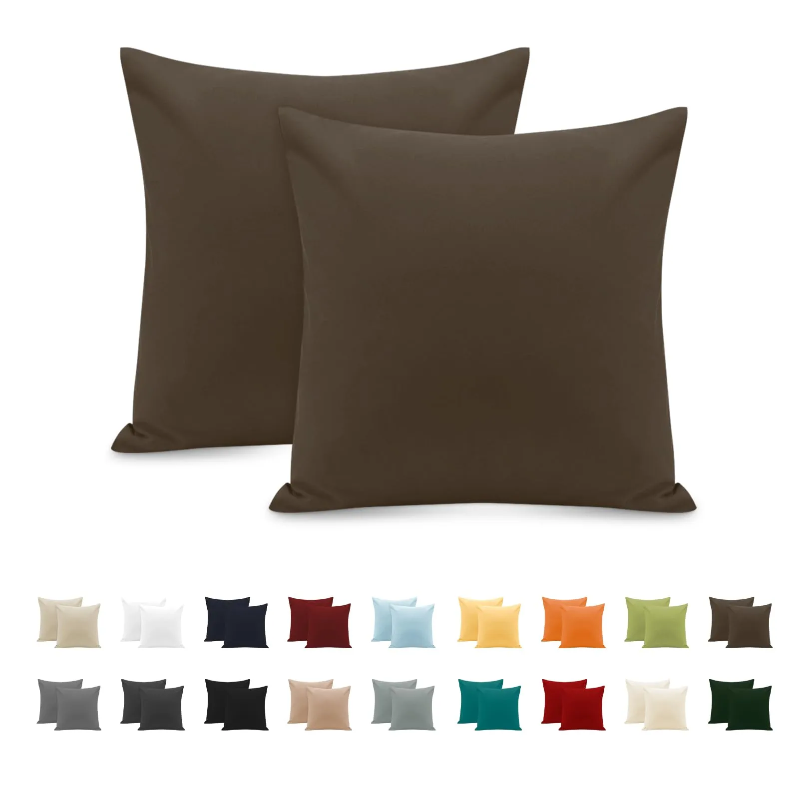 Federe Cuscini Letto Matrimoniale Cotone 65x65 cm 2 PCS, Set 2 Federe Certificato Oeko-TEX in Premium Cotone 110GSM, Morbida e Traspirante, Ipoallergenica -Marrone Chiaro - immagine 1