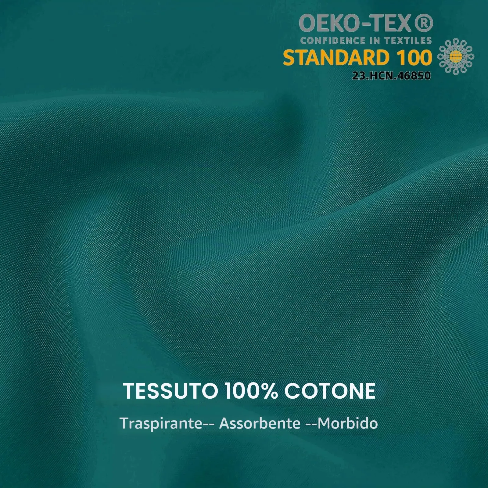 Federe Cuscini Letto Matrimoniale Cotone 50x70 cm 2 PCS, Set 2 Federe Certificato Oeko-TEX in Premium Cotone 110GSM, Morbida e Traspirante, Ipoallergenica -Turchese - immagine 2