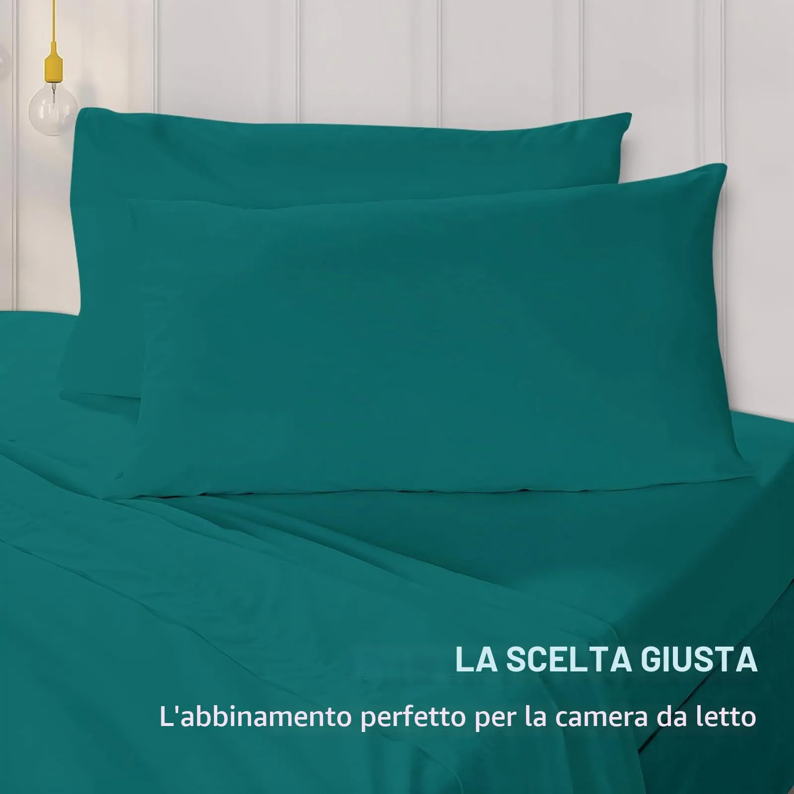 Federe Cuscini Letto Matrimoniale Cotone 50x70 cm 2 PCS, Set 2 Federe Certificato Oeko-TEX in Premium Cotone 110GSM, Morbida e Traspirante, Ipoallergenica -Turchese - immagine 4