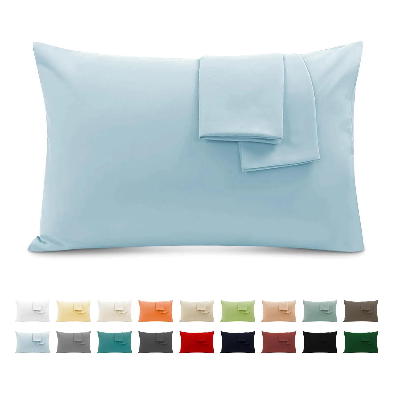 Federe Cuscini Letto Matrimoniale Cotone 50x70 cm 2 PCS, Set 2 Federe Certificato Oeko-TEX in Premium Cotone 110GSM, Morbida e Traspirante, Ipoallergenica -Azzurro - immagine 1