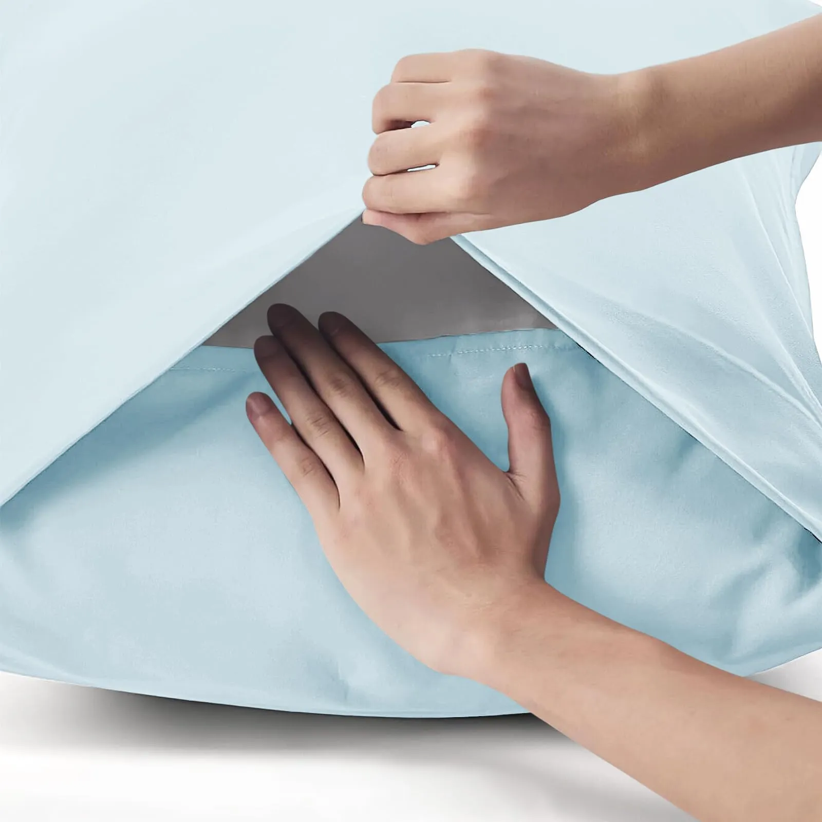 Federe Cuscini Letto Matrimoniale Cotone 50x70 cm 2 PCS, Set 2 Federe Certificato Oeko-TEX in Premium Cotone 110GSM, Morbida e Traspirante, Ipoallergenica -Azzurro - immagine 3