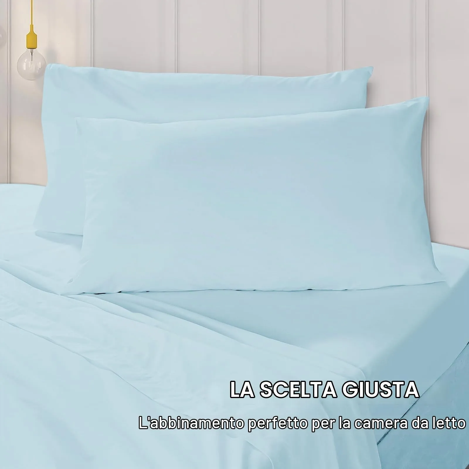 Federe Cuscini Letto Matrimoniale Cotone 50x70 cm 2 PCS, Set 2 Federe Certificato Oeko-TEX in Premium Cotone 110GSM, Morbida e Traspirante, Ipoallergenica -Azzurro - immagine 4