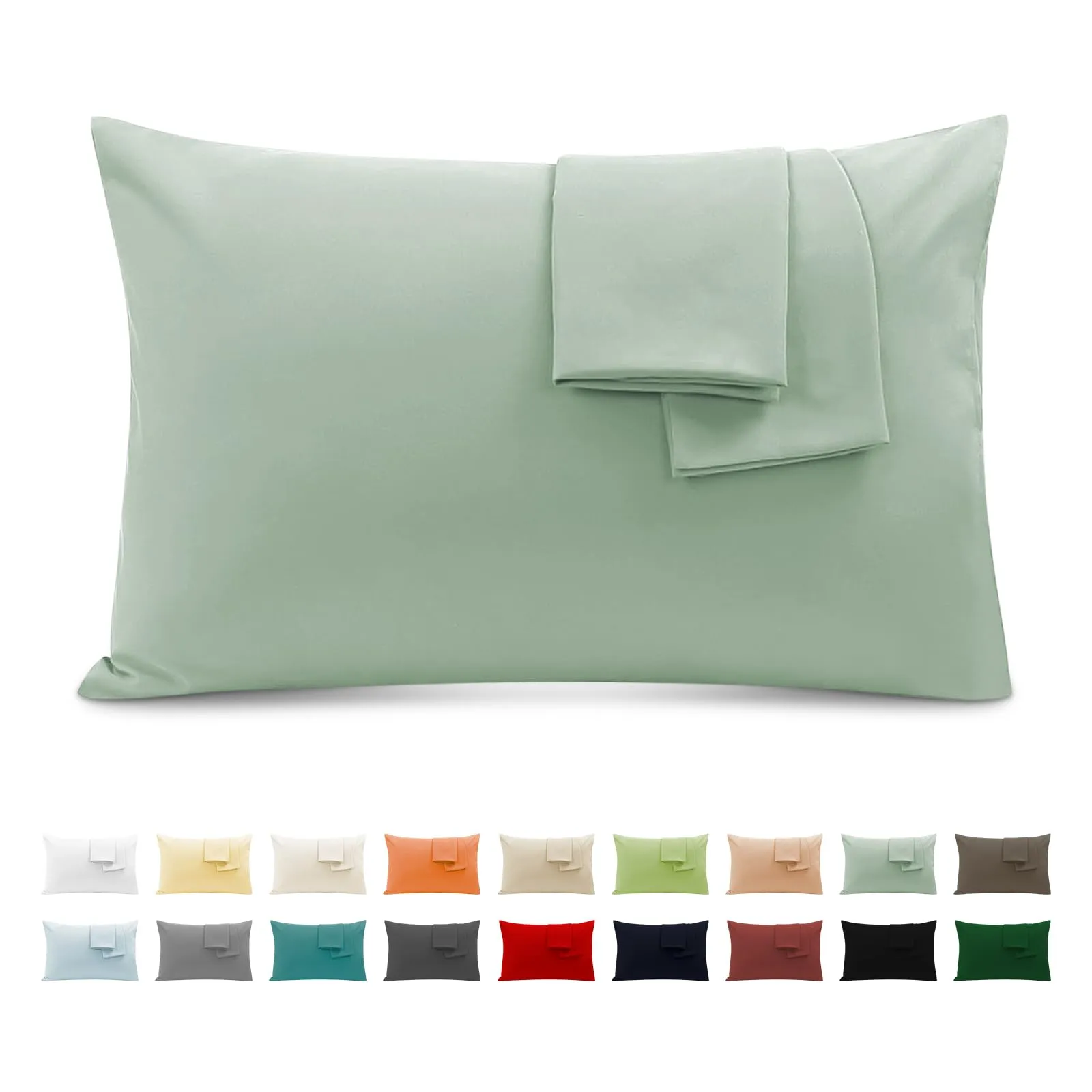 Federe Cuscini Letto Matrimoniale Cotone 40x70 cm 2 PCS, Set 2 Federe Certificato Oeko-TEX in Premium Cotone 110GSM, Morbida e Traspirante, Ipoallergenica -Verde Acqua - immagine 1