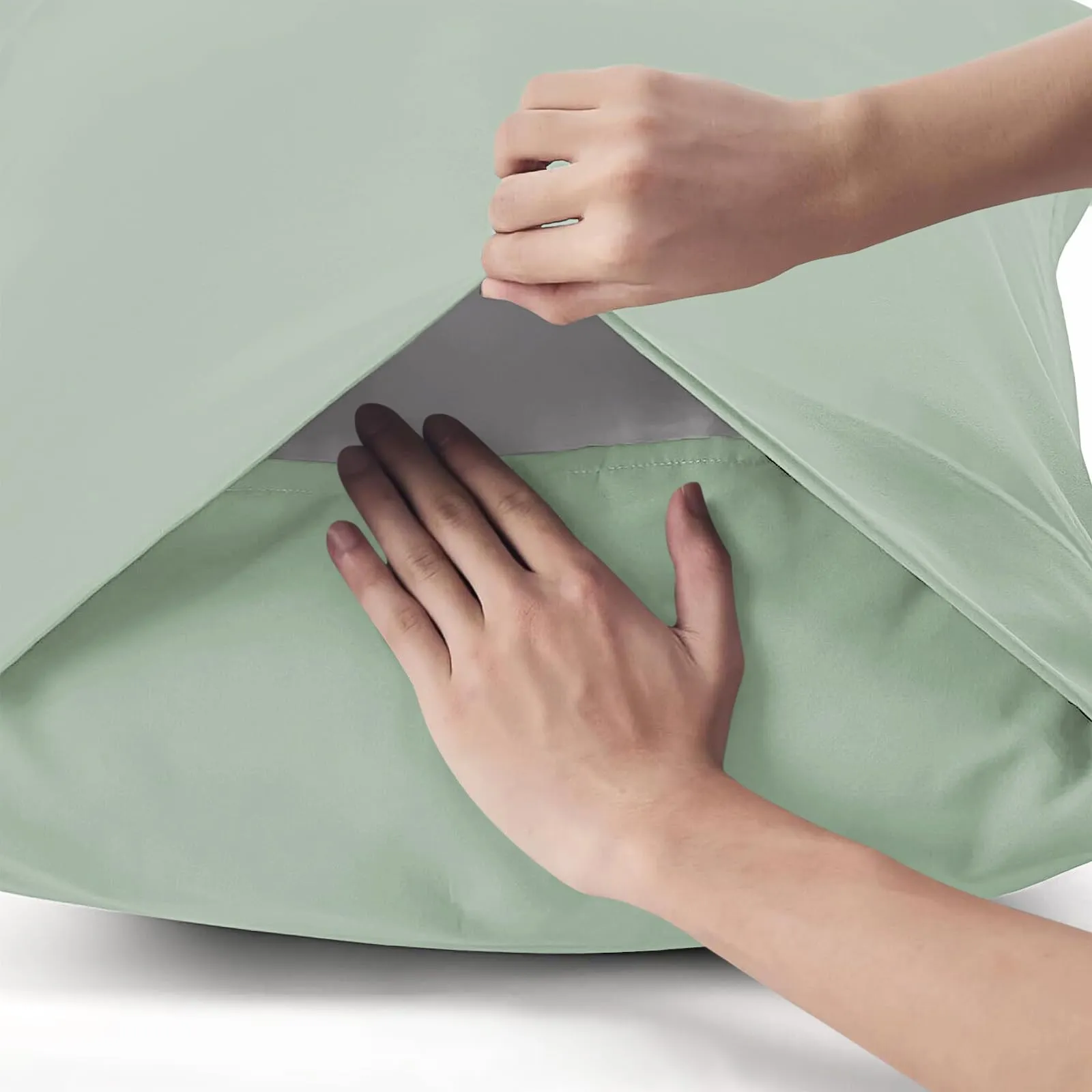 Federe Cuscini Letto Matrimoniale Cotone 40x70 cm 2 PCS, Set 2 Federe Certificato Oeko-TEX in Premium Cotone 110GSM, Morbida e Traspirante, Ipoallergenica -Verde Acqua - immagine 3