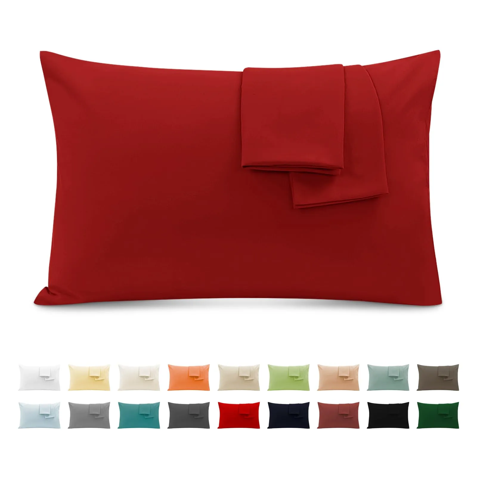 Federe Cuscini Letto Matrimoniale Cotone 40x70 cm 2 PCS, Set 2 Federe Certificato Oeko-TEX in Premium Cotone 110GSM, Morbida e Traspirante, Ipoallergenica -Rosso - immagine 1