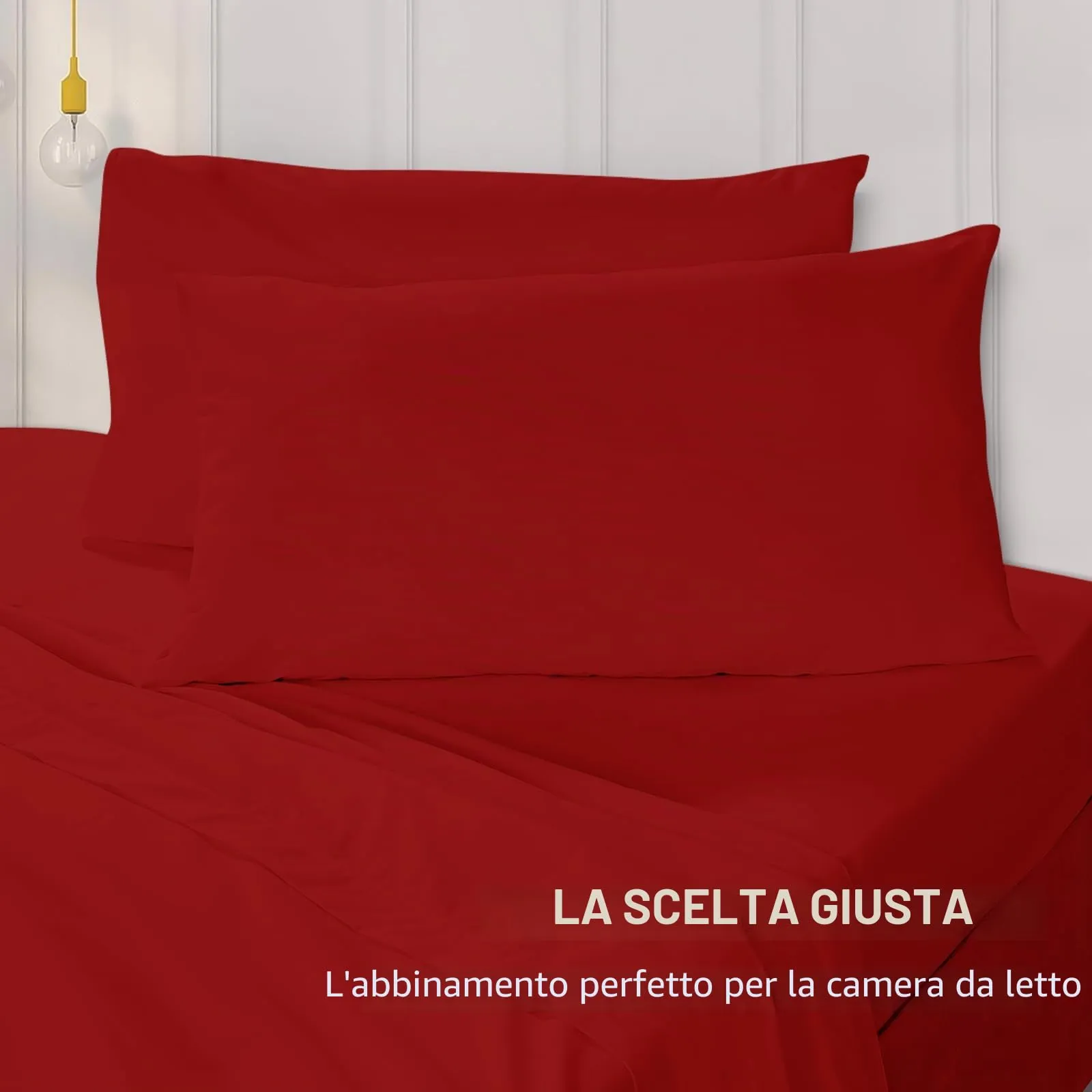 Federe Cuscini Letto Matrimoniale Cotone 40x70 cm 2 PCS, Set 2 Federe Certificato Oeko-TEX in Premium Cotone 110GSM, Morbida e Traspirante, Ipoallergenica -Rosso - immagine 4