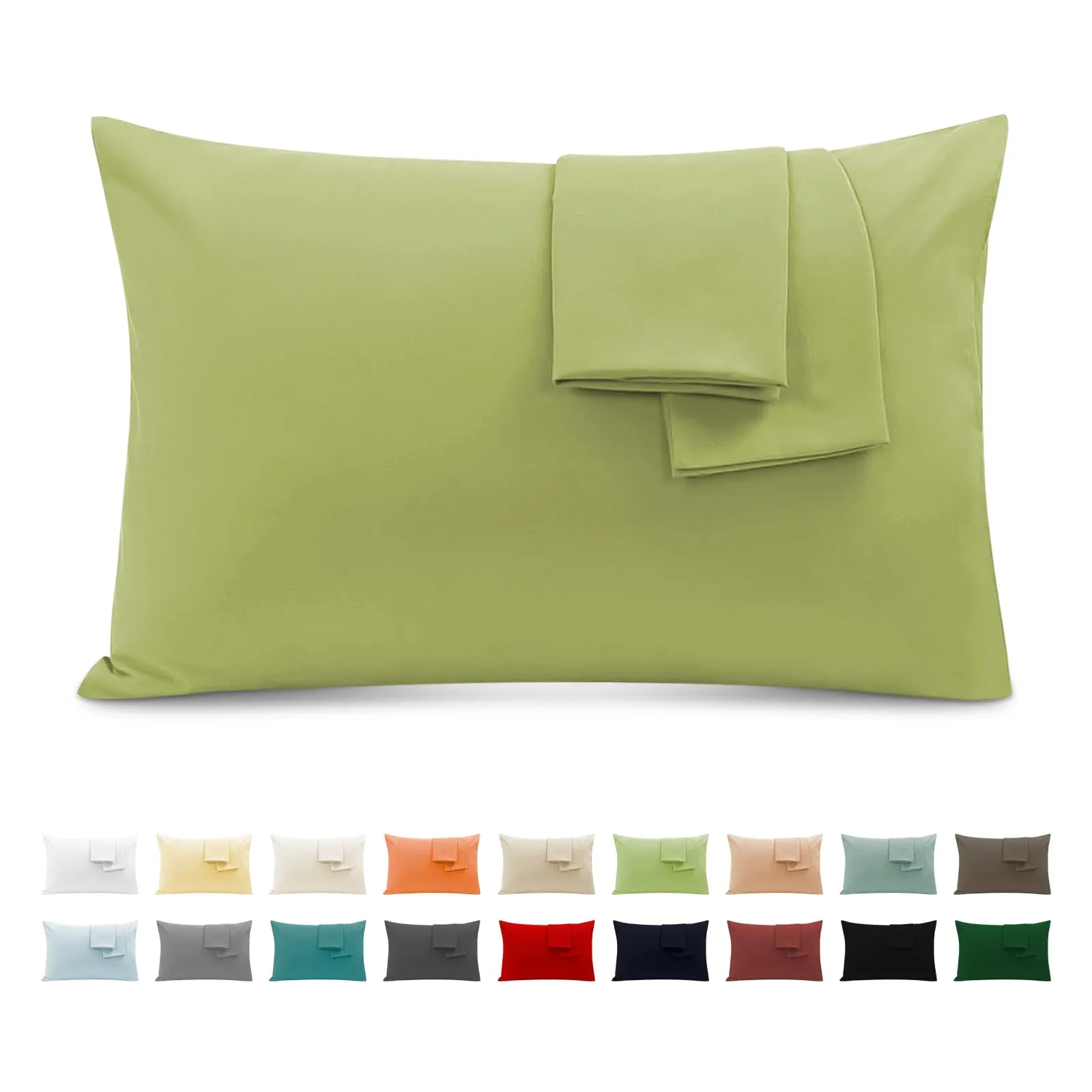 Federe Cuscini Letto Matrimoniale Cotone 50x80 cm 2 PCS, Set 2 Federe Certificato Oeko-TEX in Premium Cotone 110GSM, Morbida e Traspirante, Ipoallergenica -Verde Chiaro - immagine 1