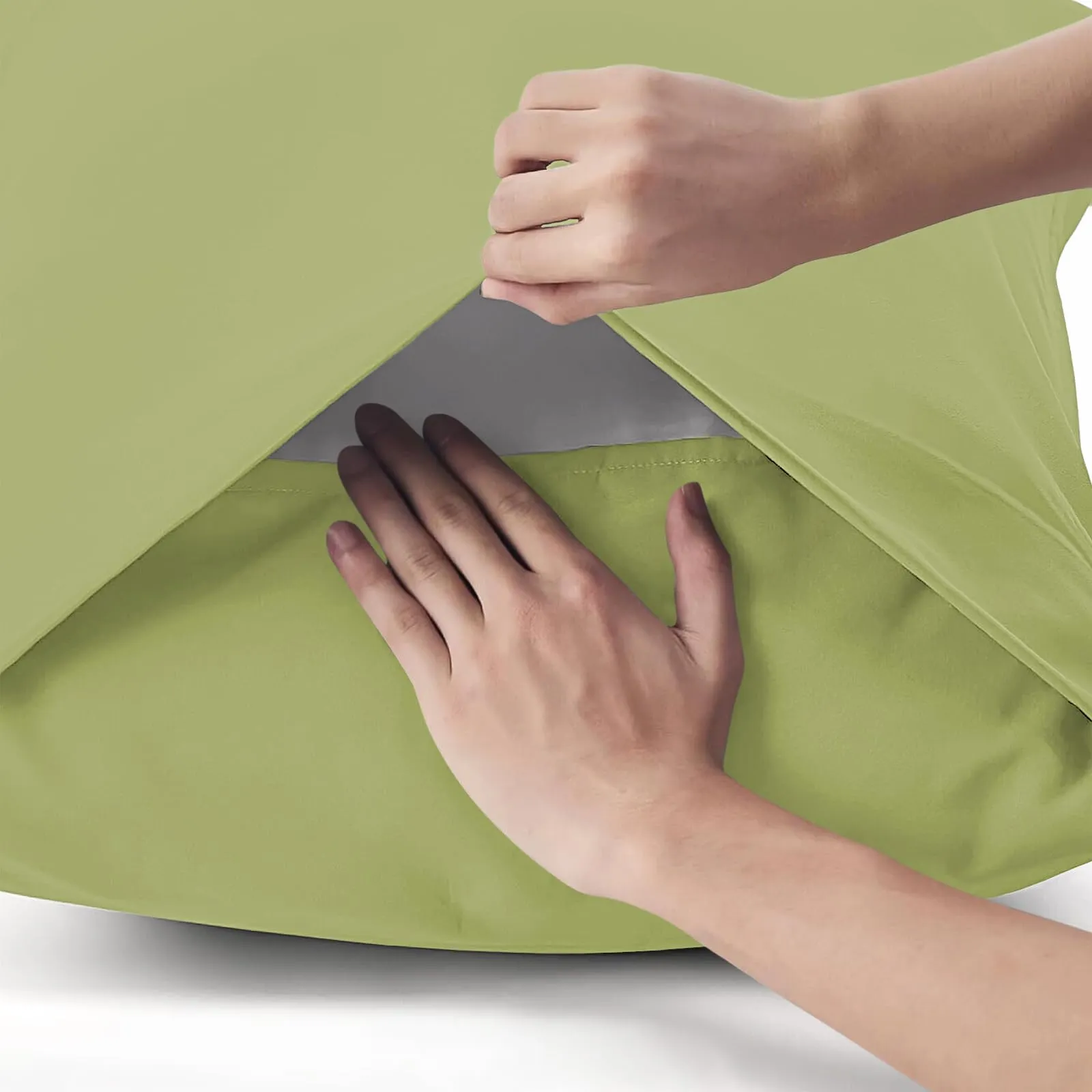 Federe Cuscini Letto Matrimoniale Cotone 50x80 cm 2 PCS, Set 2 Federe Certificato Oeko-TEX in Premium Cotone 110GSM, Morbida e Traspirante, Ipoallergenica -Verde Chiaro - immagine 3