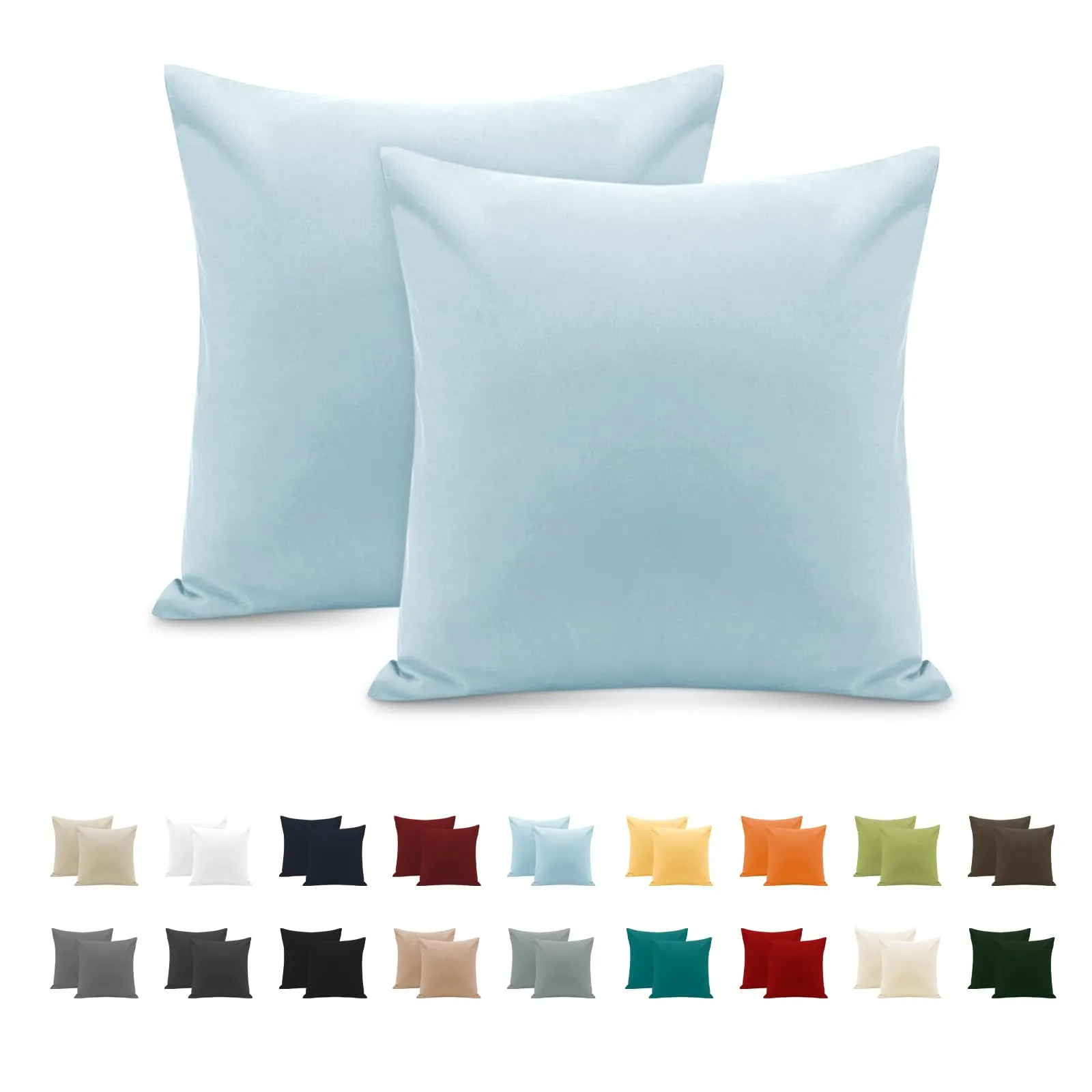 Federe Cuscini Letto Matrimoniale Cotone 65x65 cm 2 PCS, Set 2 Federe Certificato Oeko-TEX in Premium Cotone 110GSM, Morbida e Traspirante, Ipoallergenica -Azzurro - immagine 1