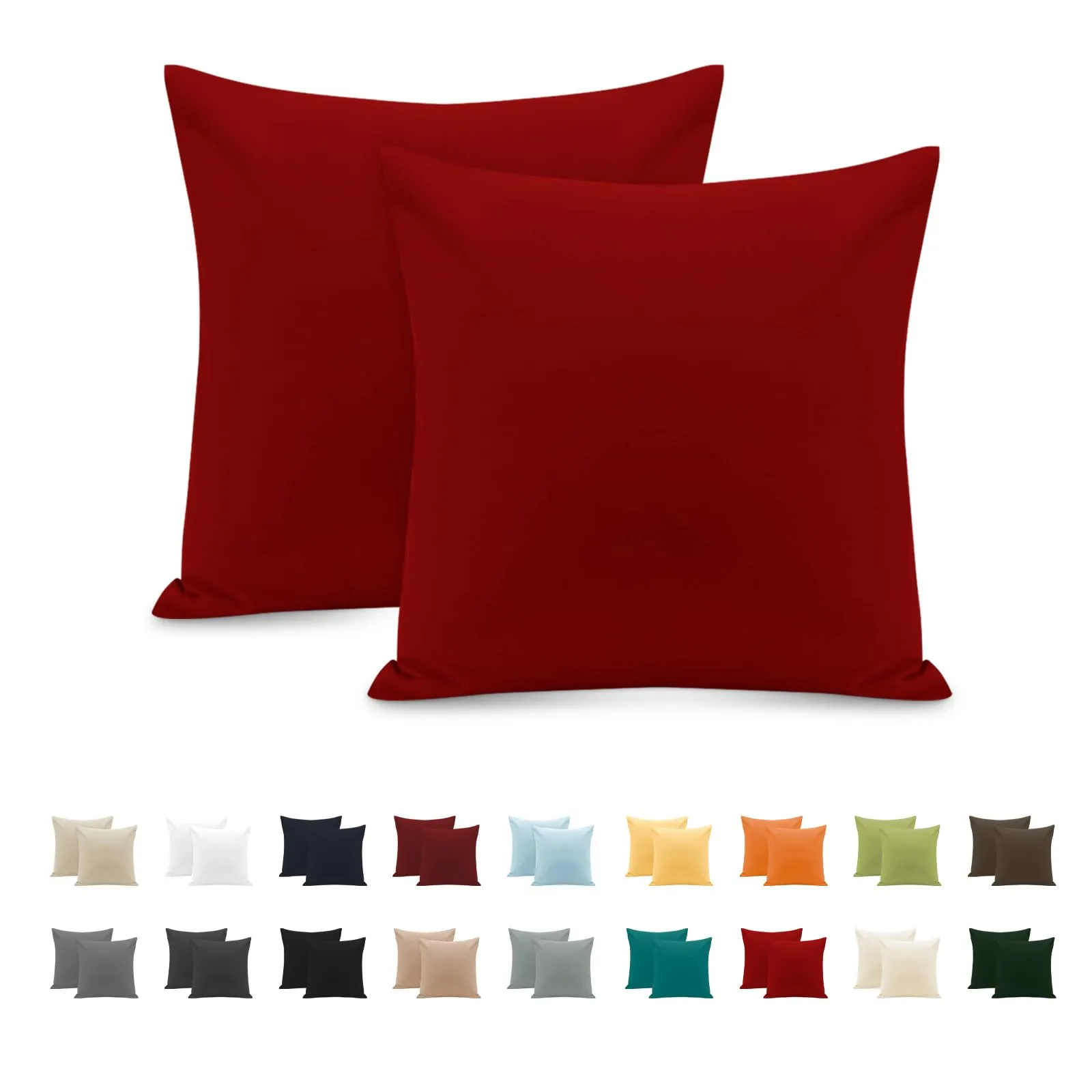 Federe Cuscini Letto Matrimoniale Cotone 65x65 cm 2 PCS, Set 2 Federe Certificato Oeko-TEX in Premium Cotone 110GSM, Morbida e Traspirante, Ipoallergenica -Rosso - immagine 1