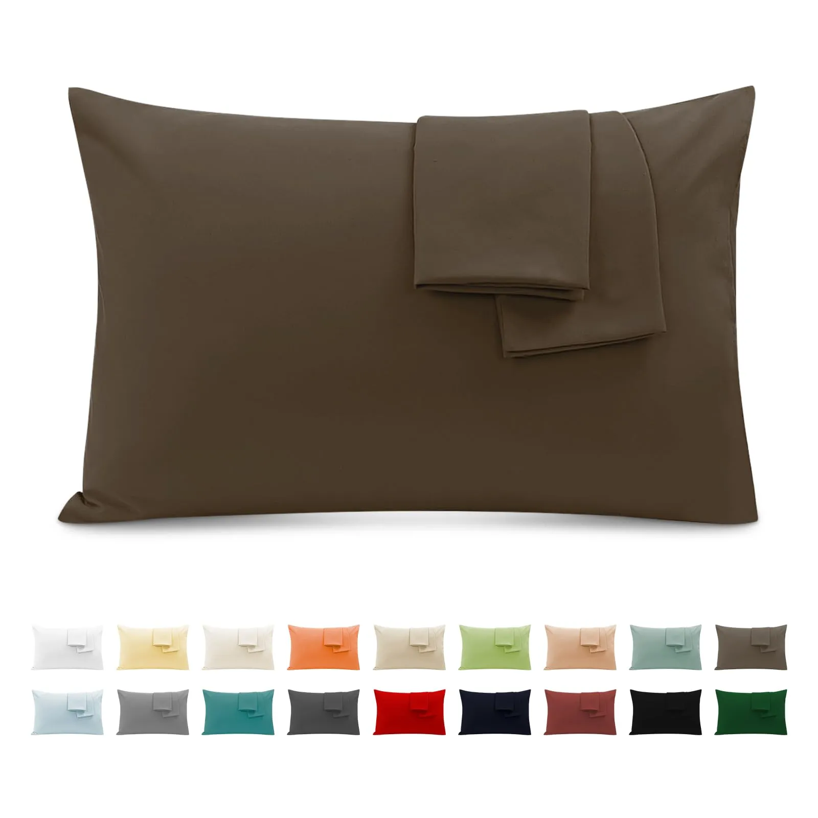 Federe Cuscini Letto Matrimoniale Cotone 40x70 cm 2 PCS, Set 2 Federe Certificato Oeko-TEX in Premium Cotone 110GSM, Morbida e Traspirante, Ipoallergenica -Marrone Chiaro - immagine 1