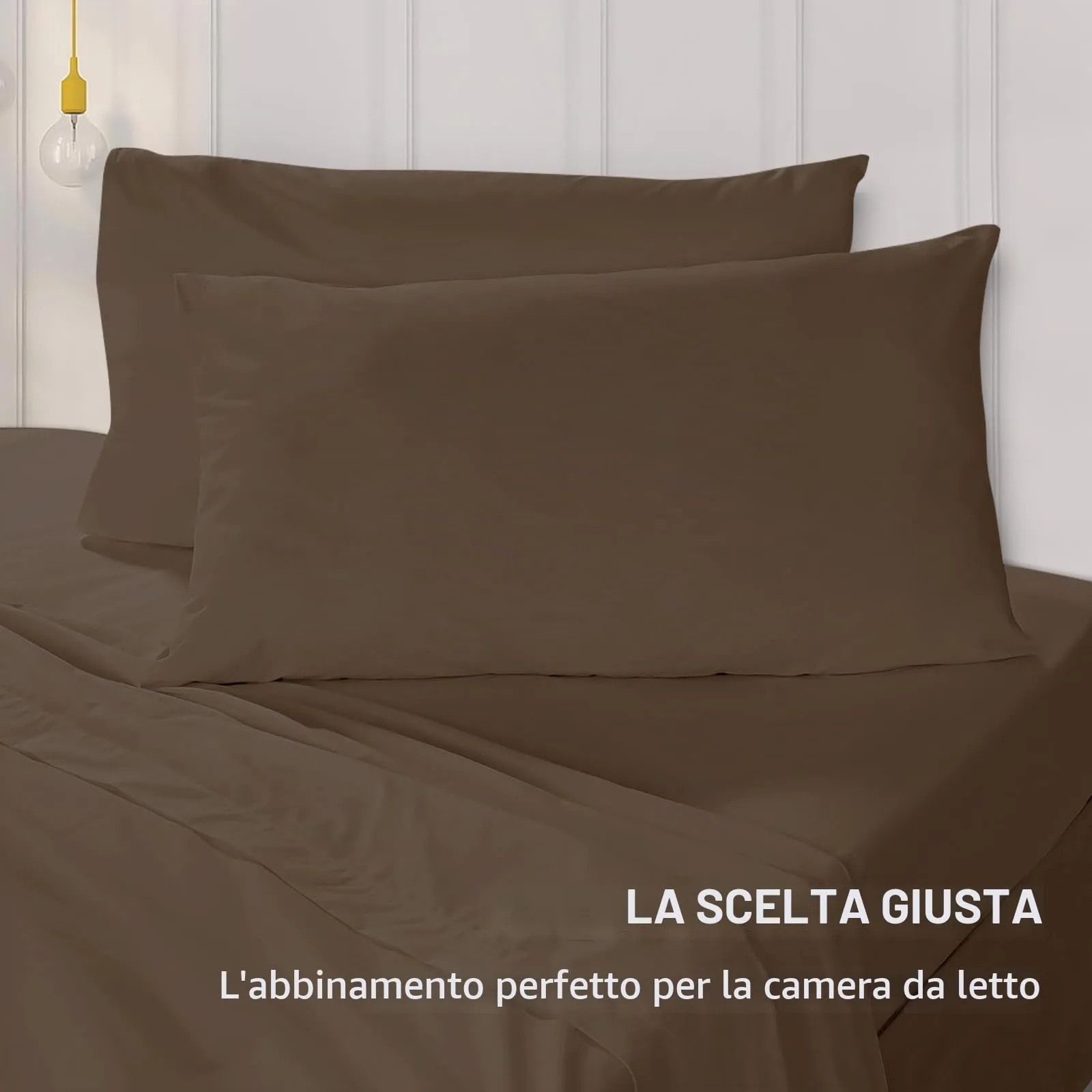 Federe Cuscini Letto Matrimoniale Cotone 40x70 cm 2 PCS, Set 2 Federe Certificato Oeko-TEX in Premium Cotone 110GSM, Morbida e Traspirante, Ipoallergenica -Marrone Chiaro - immagine 4