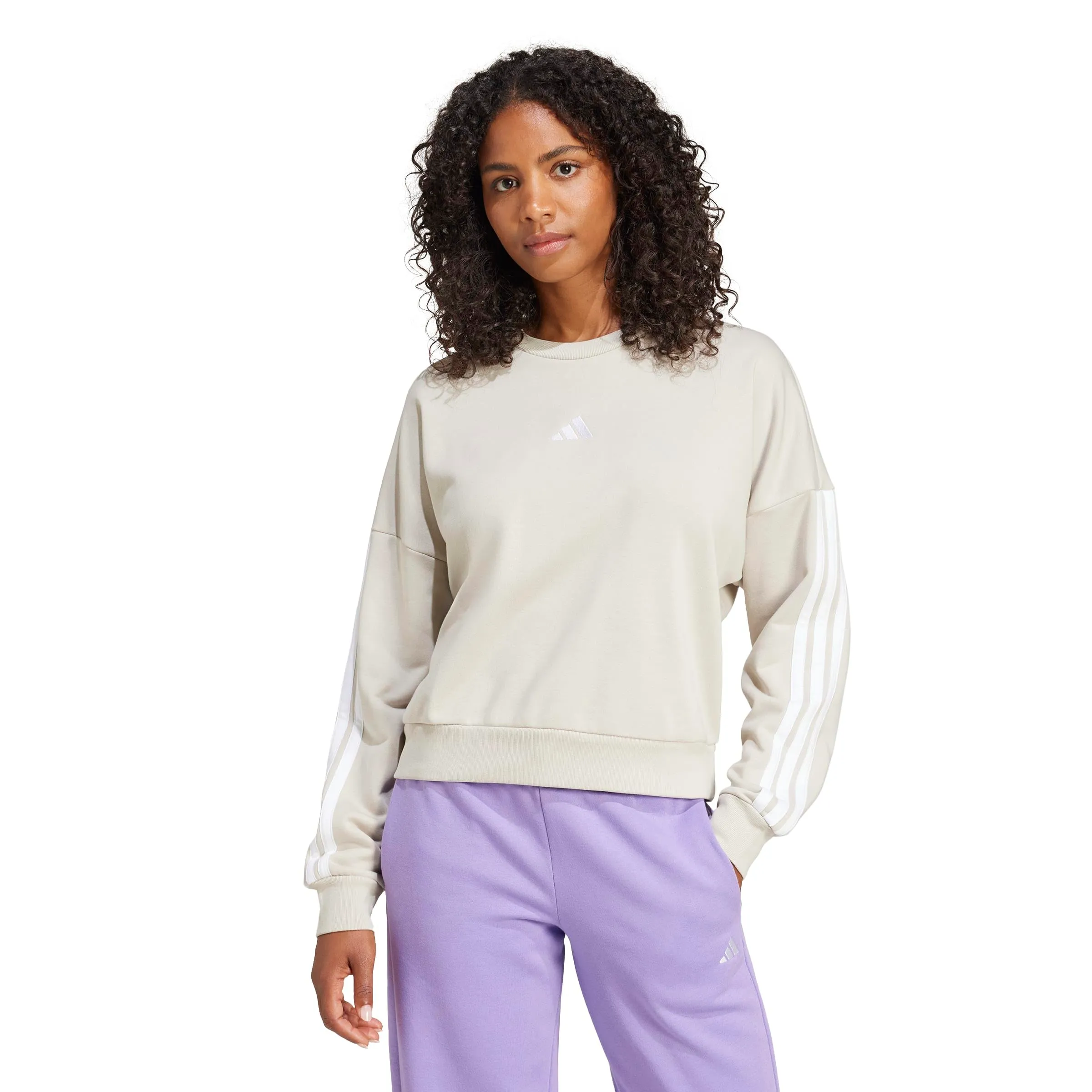 adidas Femme Essentials 3-Stripes French Terry Sweatshirt, Wonder Alumina/White, L - immagine 3