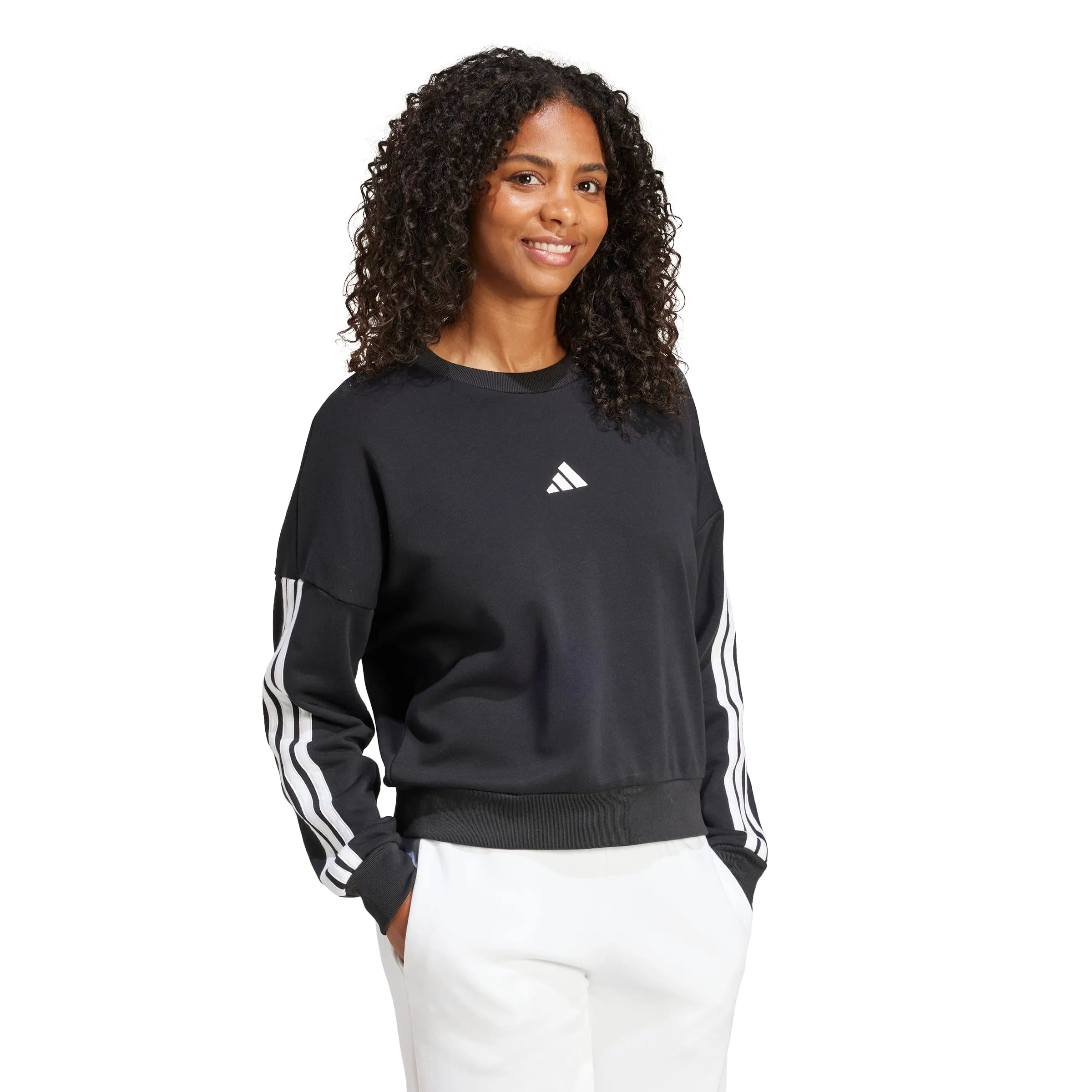 adidas Donna Essentials 3-Stripes French Terry Sweatshirt, Black/White, XXL - immagine 7