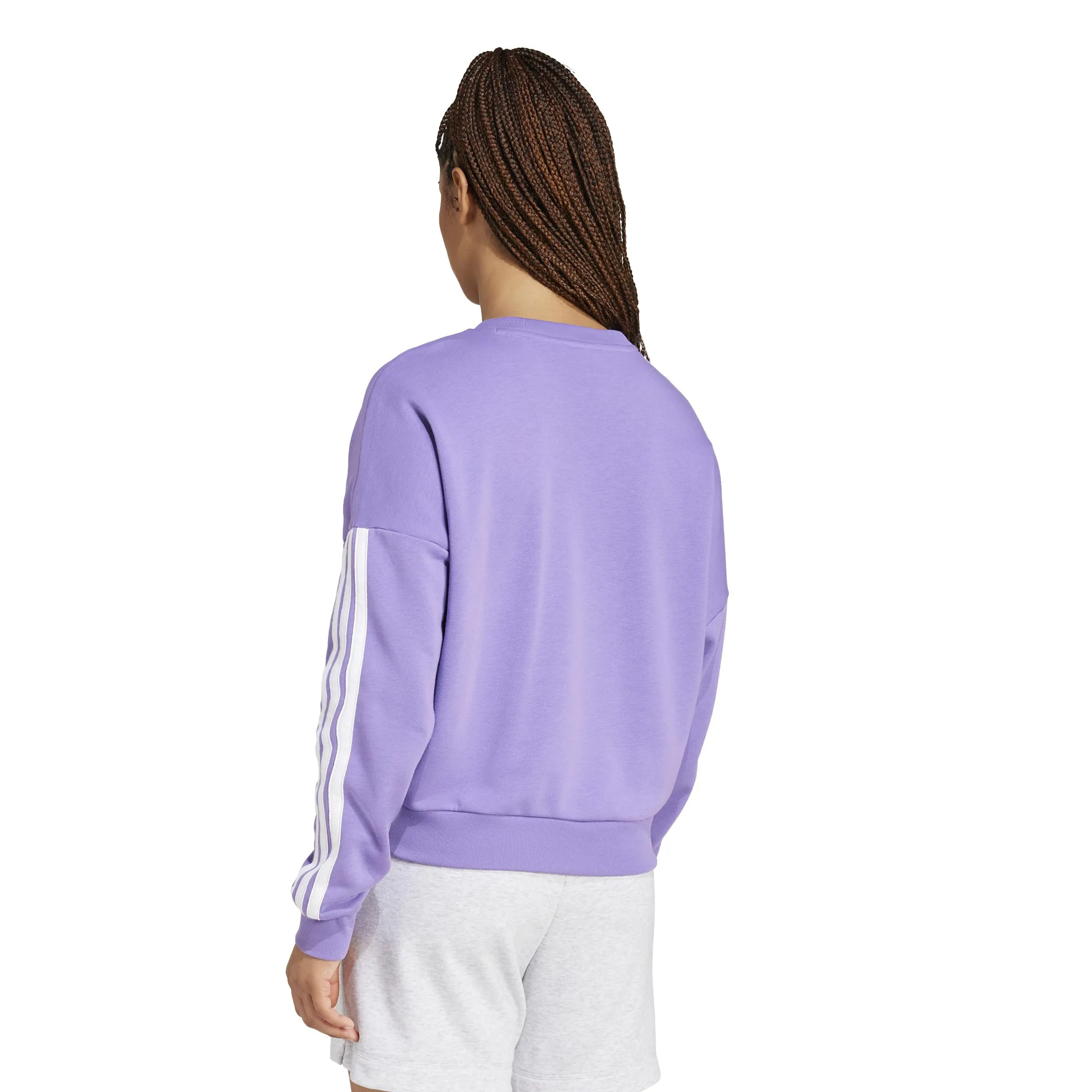 Adidas Donna Essentials 3-Stripes French Terry Sweatshirt, Violet Fusion/White, S - immagine 2