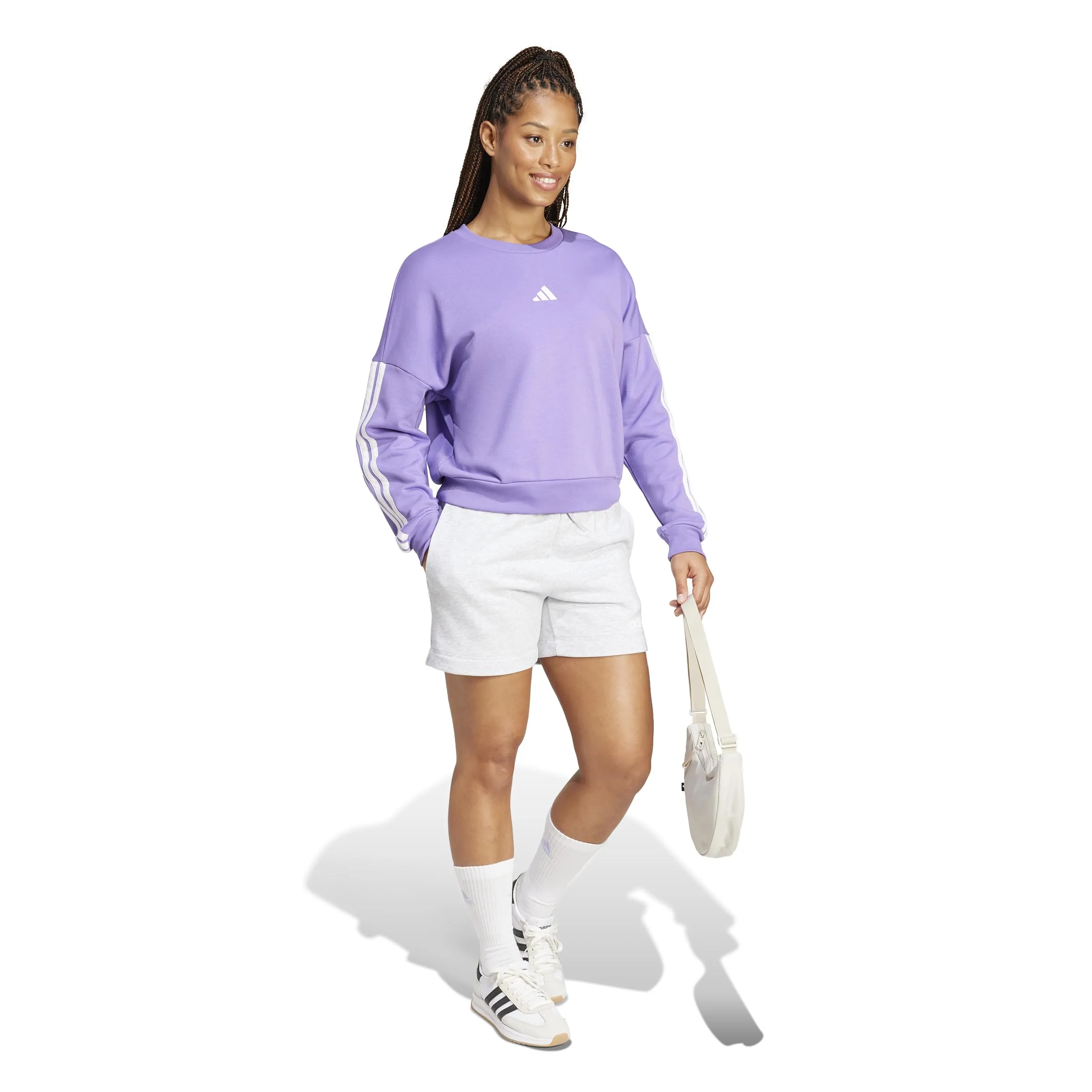 Adidas Donna Essentials 3-Stripes French Terry Sweatshirt, Violet Fusion/White, S - immagine 4
