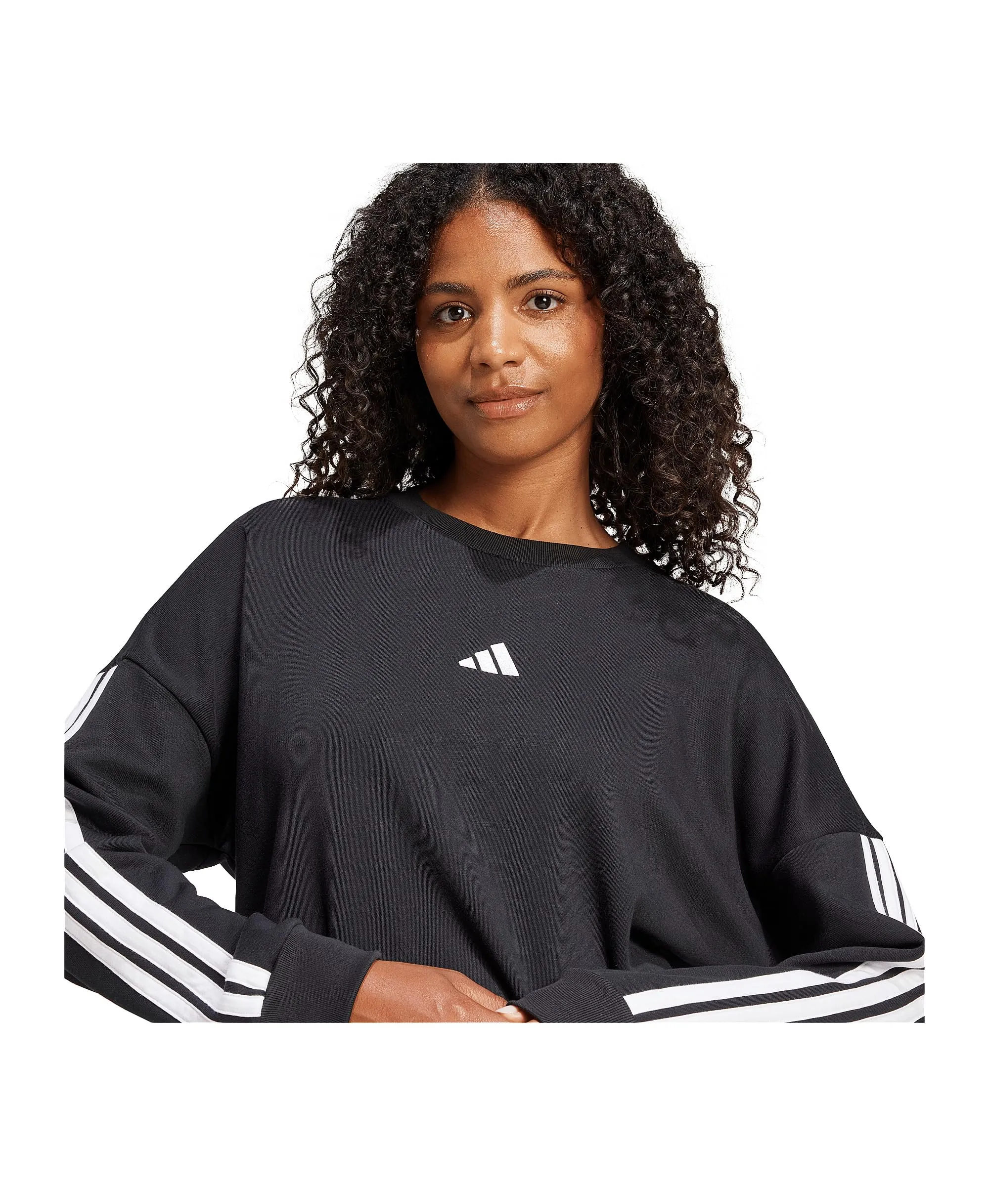 adidas Donna Essentials 3-Stripes French Terry Sweatshirt, Black/White, XXS - immagine 3