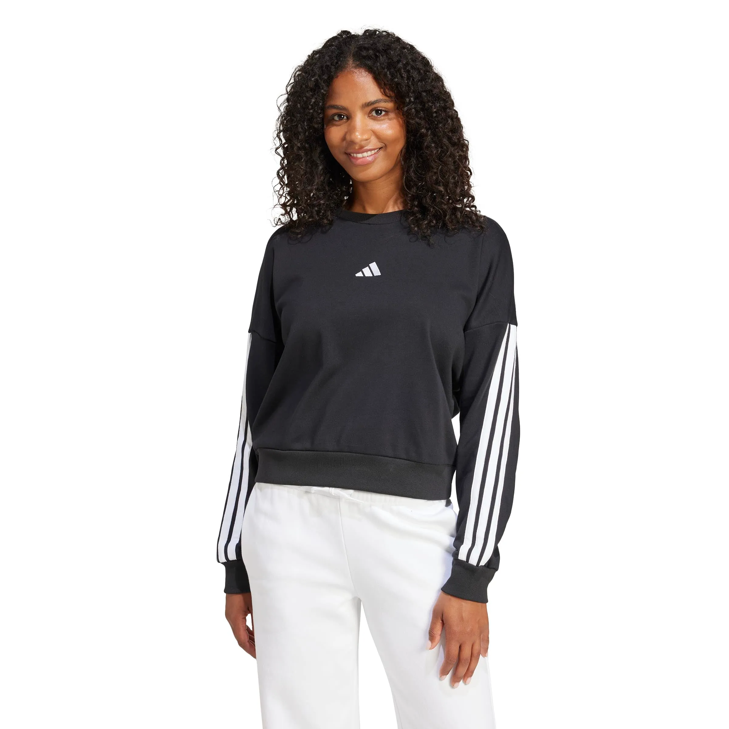 adidas Donna Essentials 3-Stripes French Terry Sweatshirt, Black/White, XXS - immagine 4