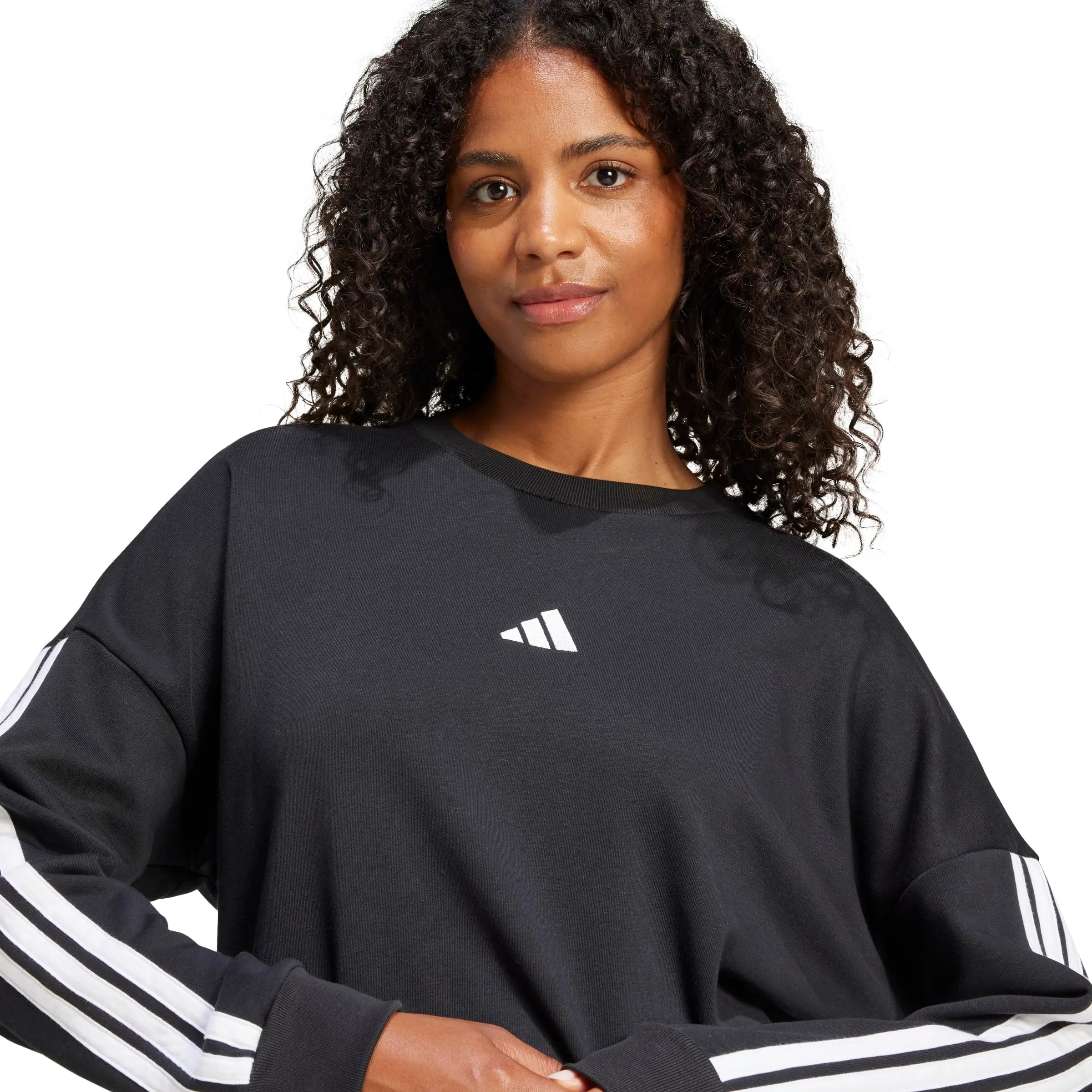 adidas Donna Essentials 3-Stripes French Terry Sweatshirt, Black/White, XS - immagine 6