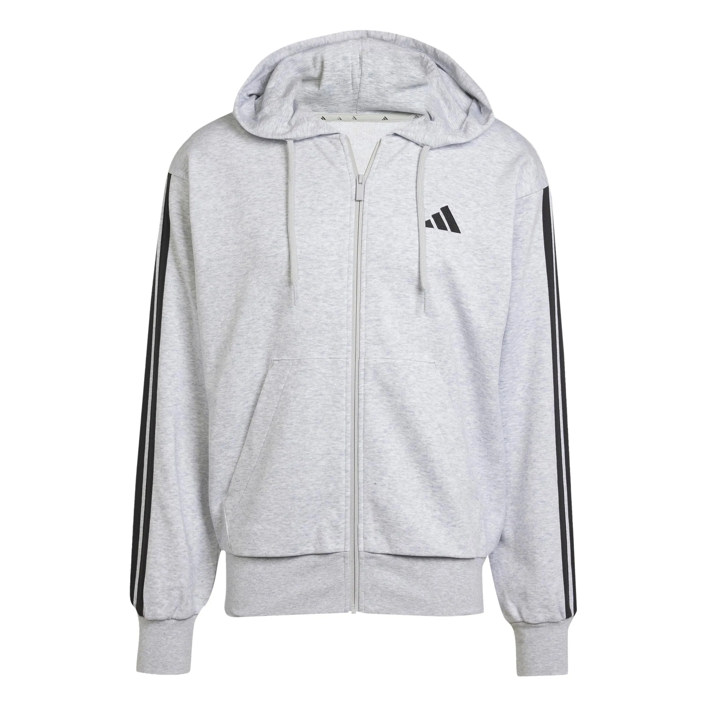 adidas Uomo Essential Three Stripes French Terry Fullzip Hoodie, Light Grey Heather/Black, XXL - immagine 1