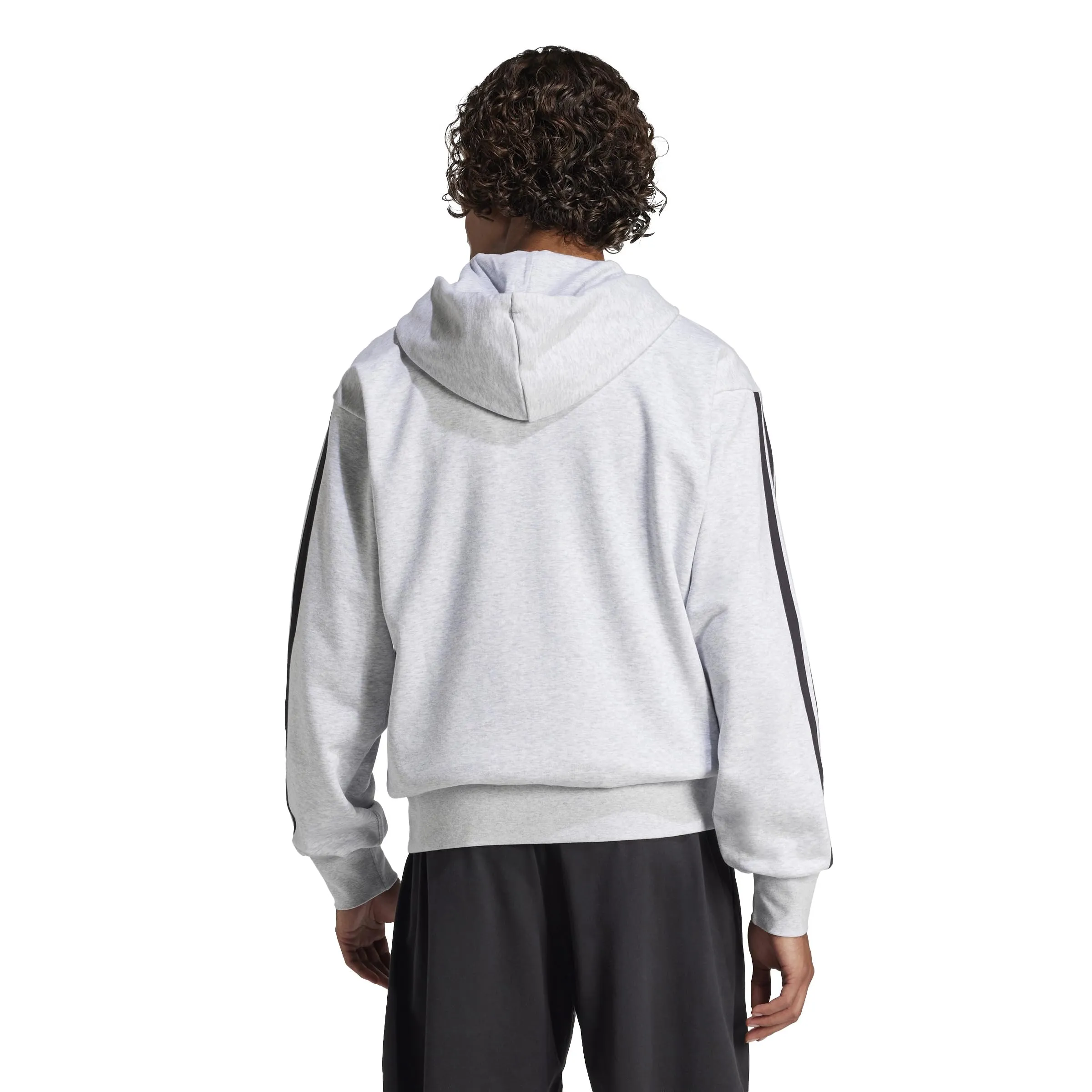 adidas Uomo Essential Three Stripes French Terry Fullzip Hoodie, Light Grey Heather/Black, XXL - immagine 2