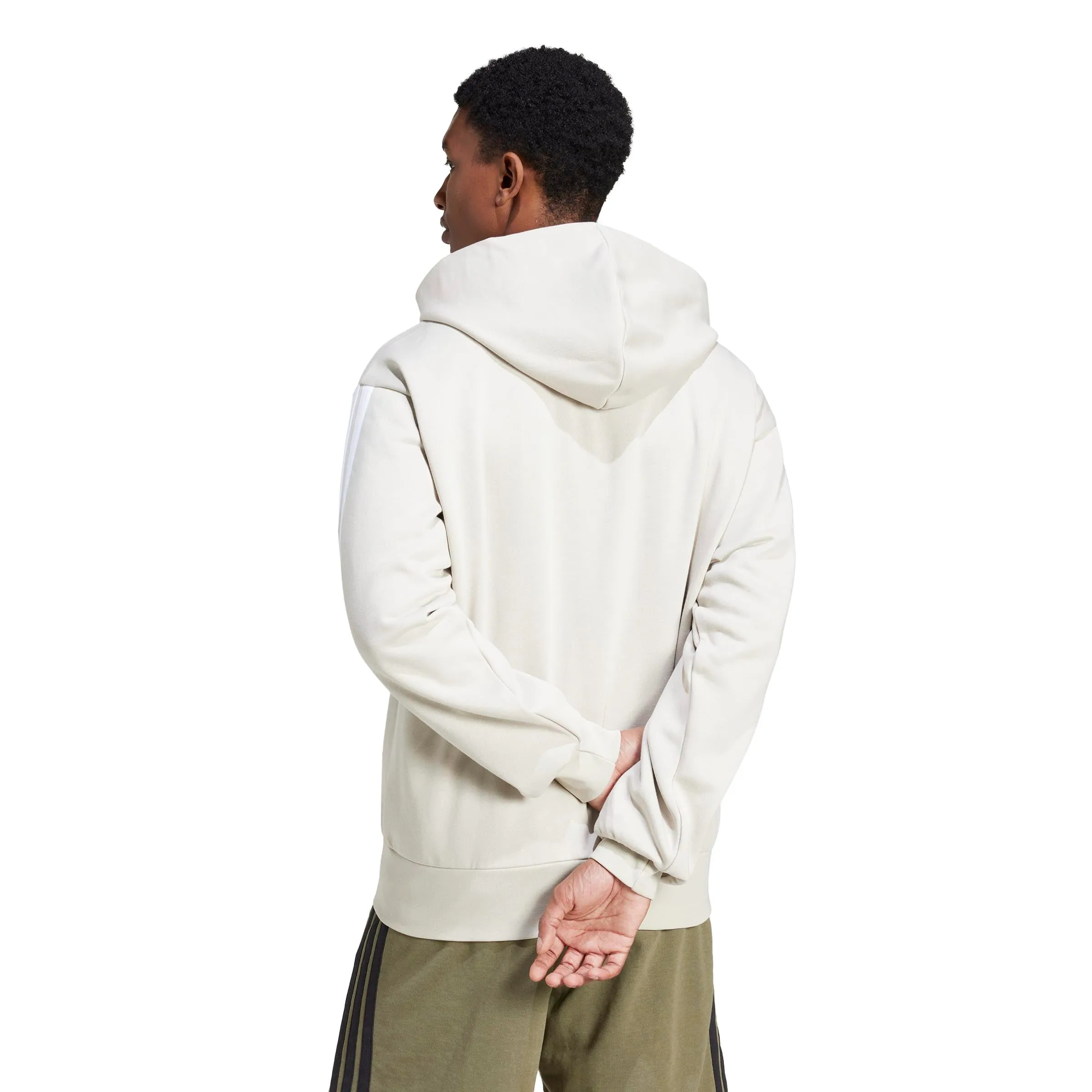 adidas Uomo Essential Three Stripes Fleece Zipper Hoodie Sweatshirt, Wonder Alumina/White, XL - immagine 2