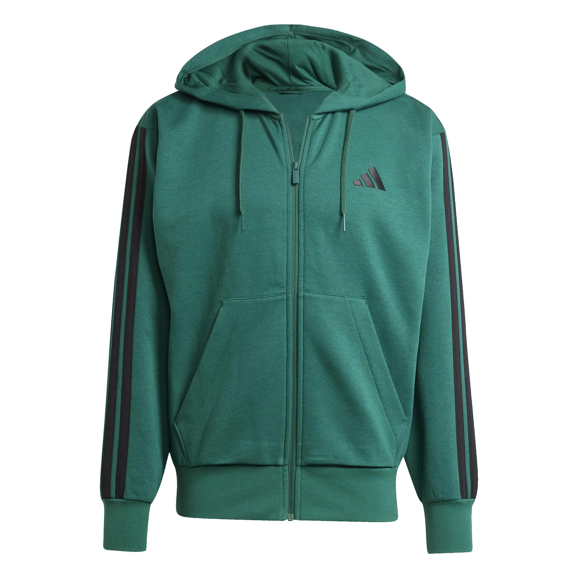 Adidas Uomo Essential Three Stripes Fleece Zipper Hoodie, Collegiate Green/Black, XXL - immagine 1