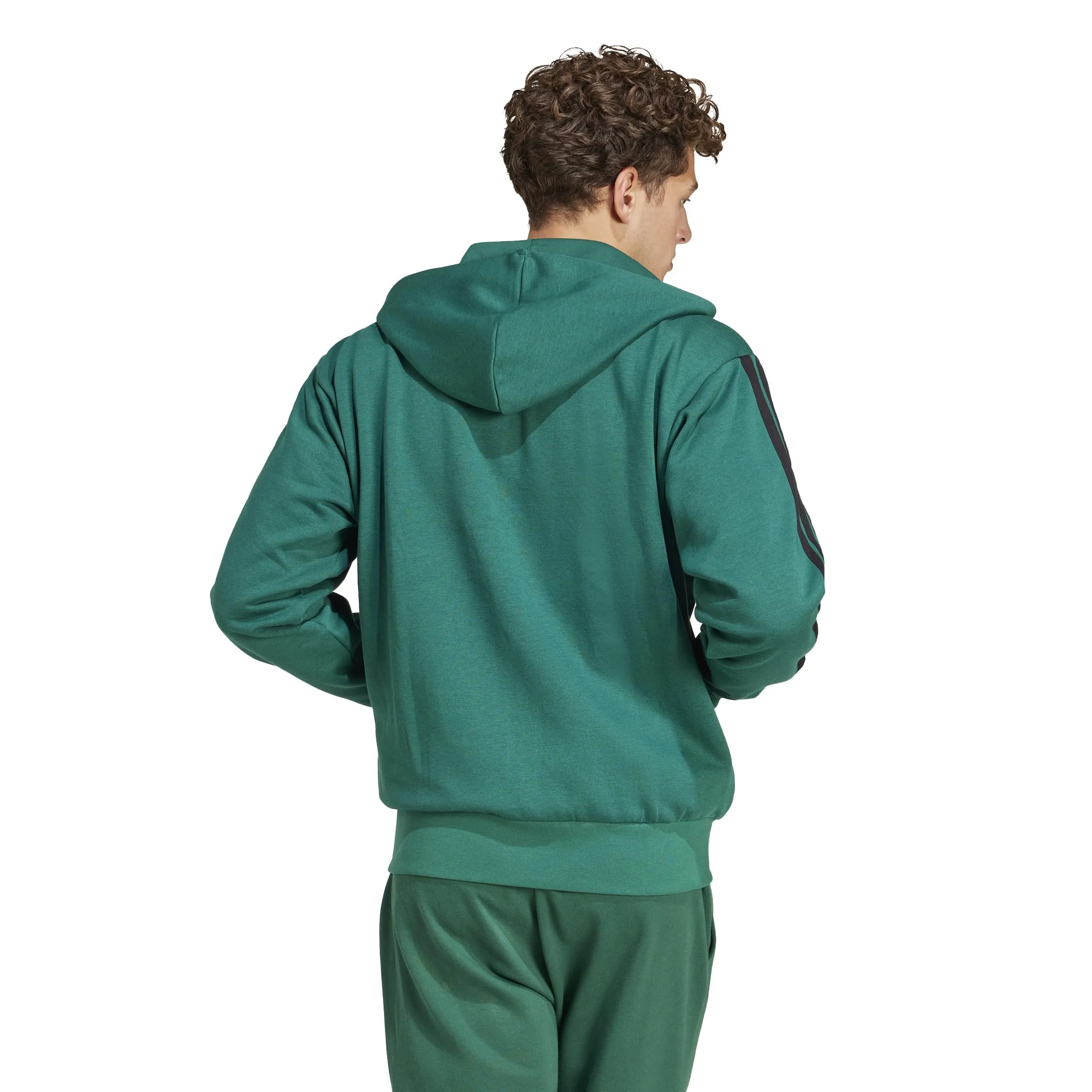 Adidas Uomo Essential Three Stripes Fleece Zipper Hoodie, Collegiate Green/Black, XXL - immagine 2